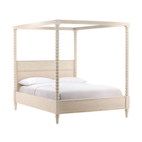 Washed oak turned canopy king bed frame rental