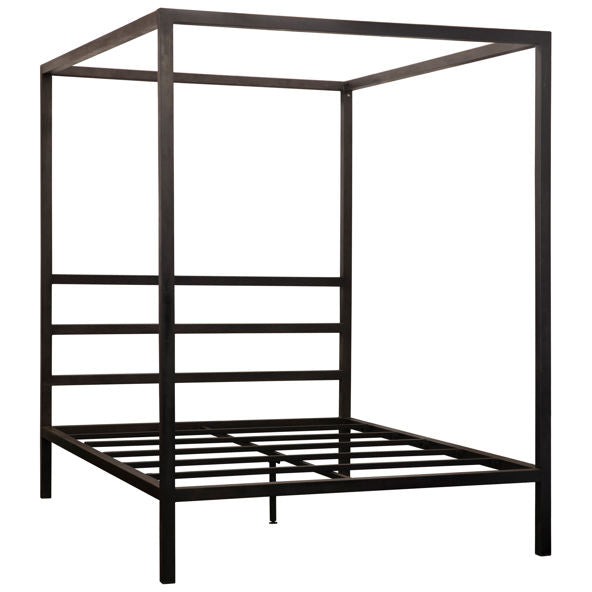 Queen black metal canopy bed frame rental