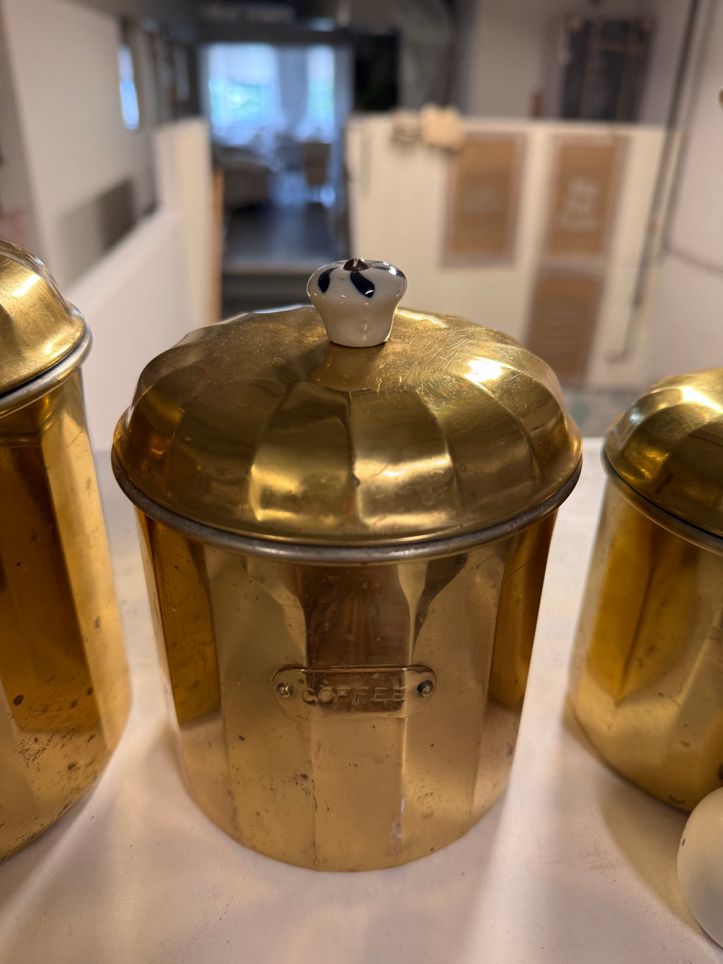 Vintage brass canisters rental