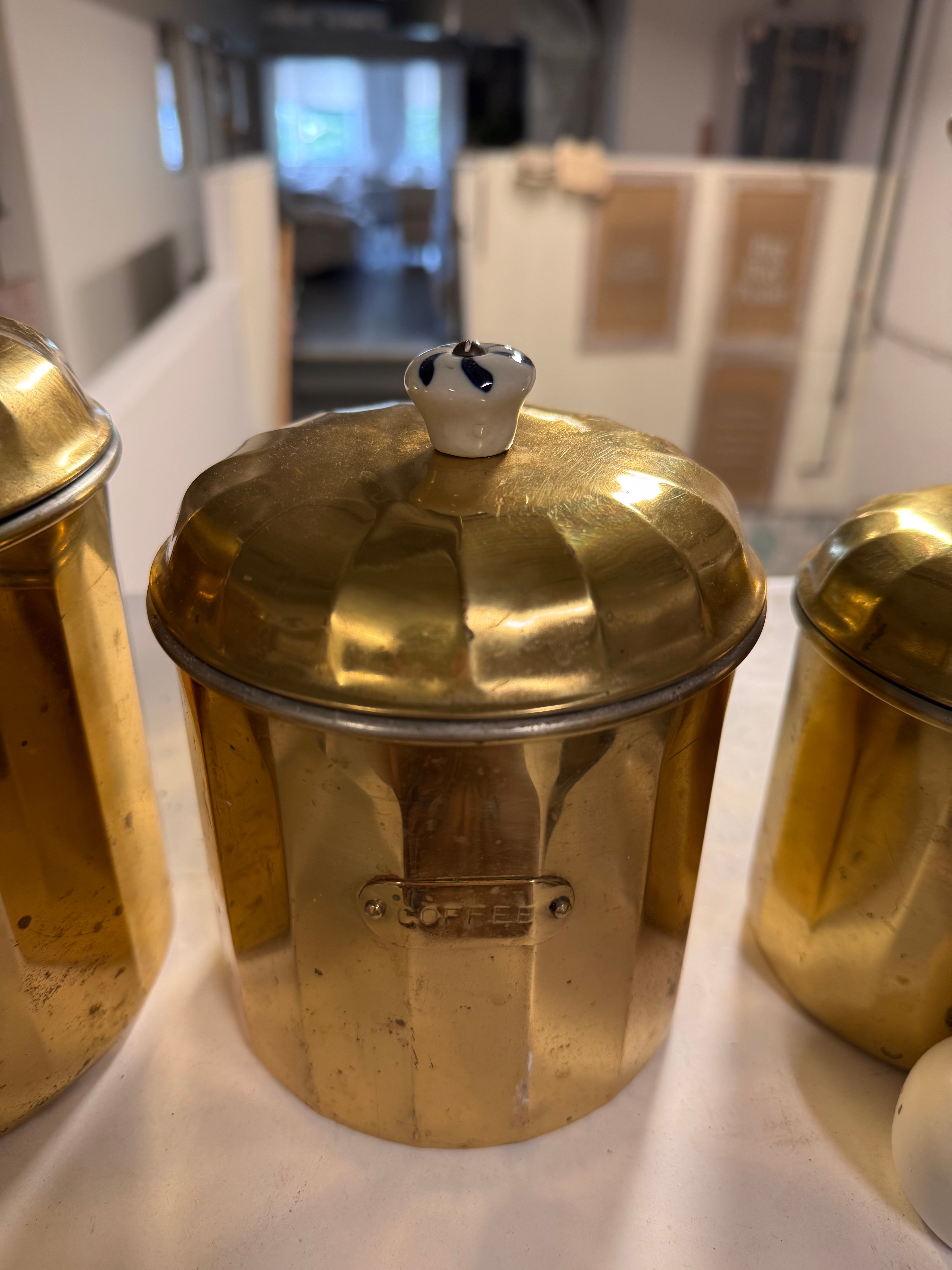 Vintage brass canisters rental