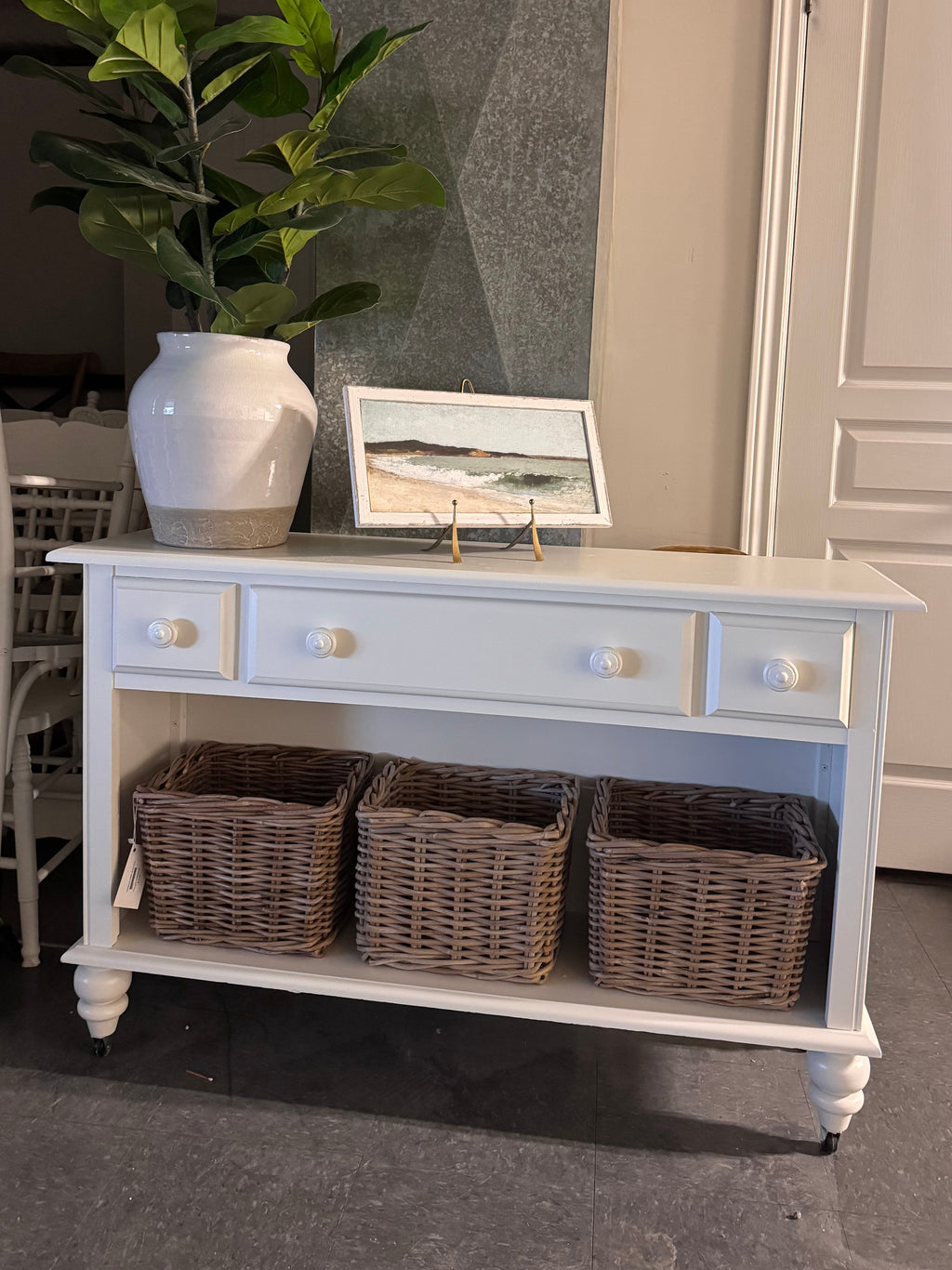 White console side table rental