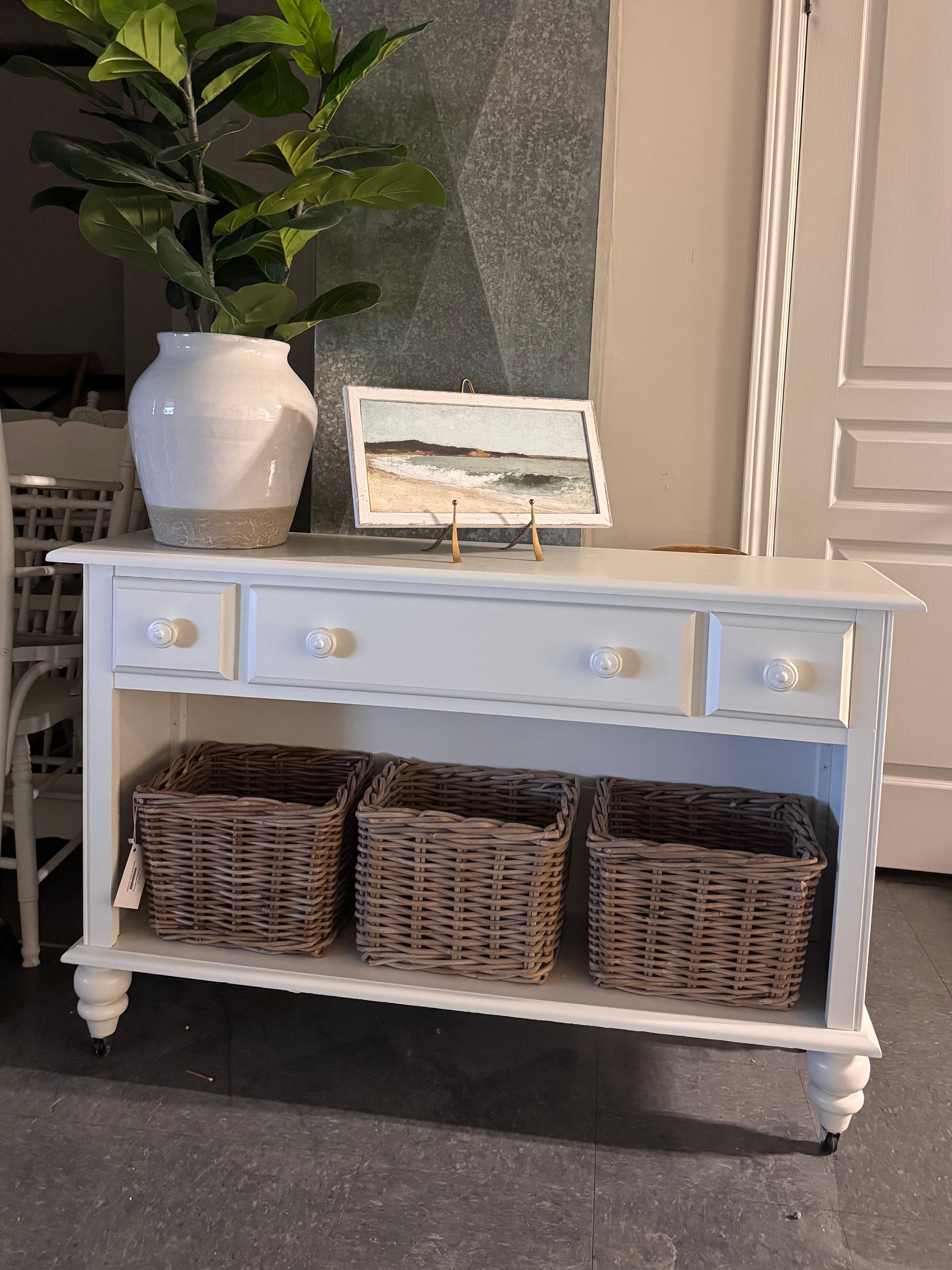 White console side table rental