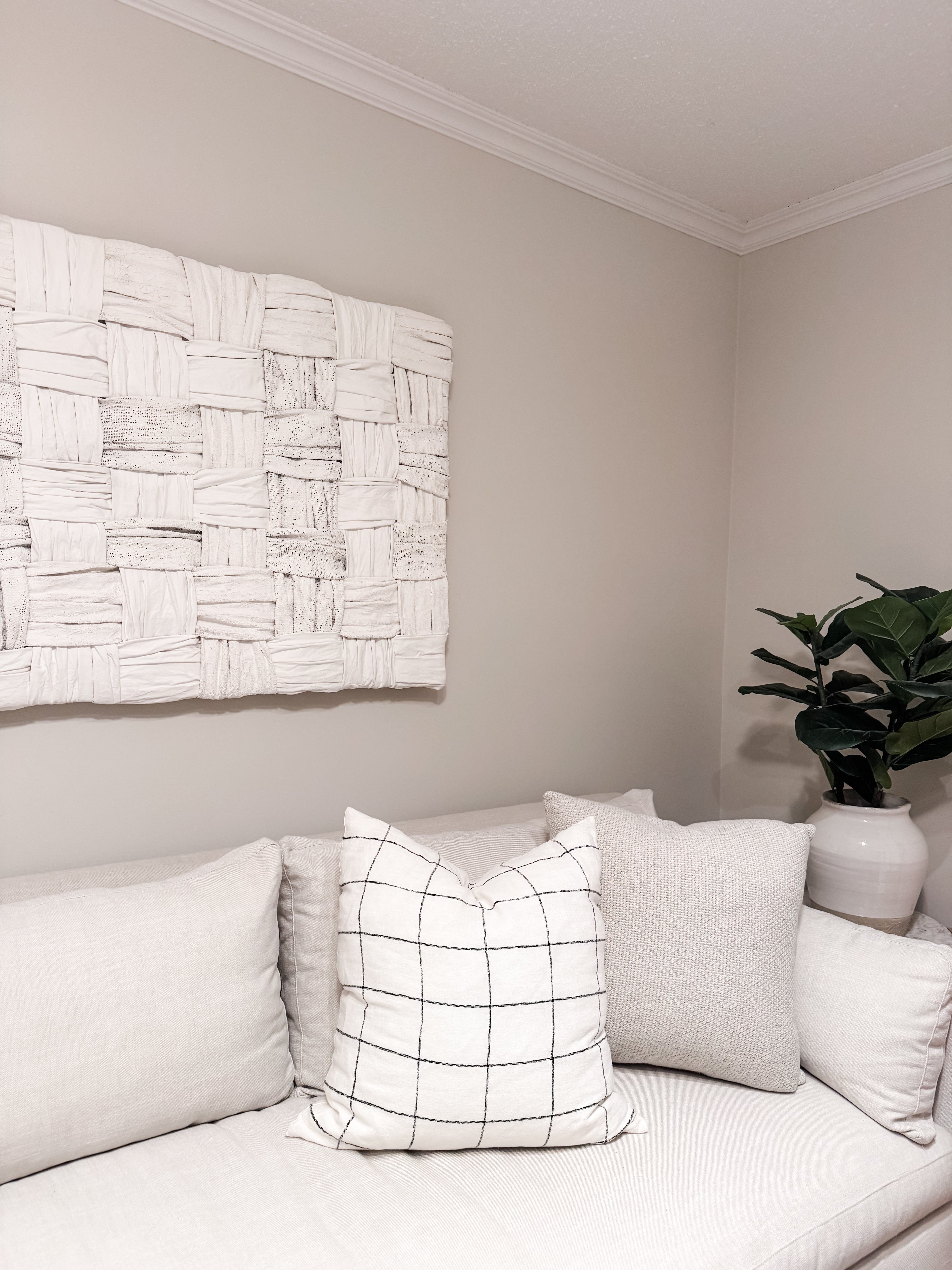 Large Woven textured white wall decor rental