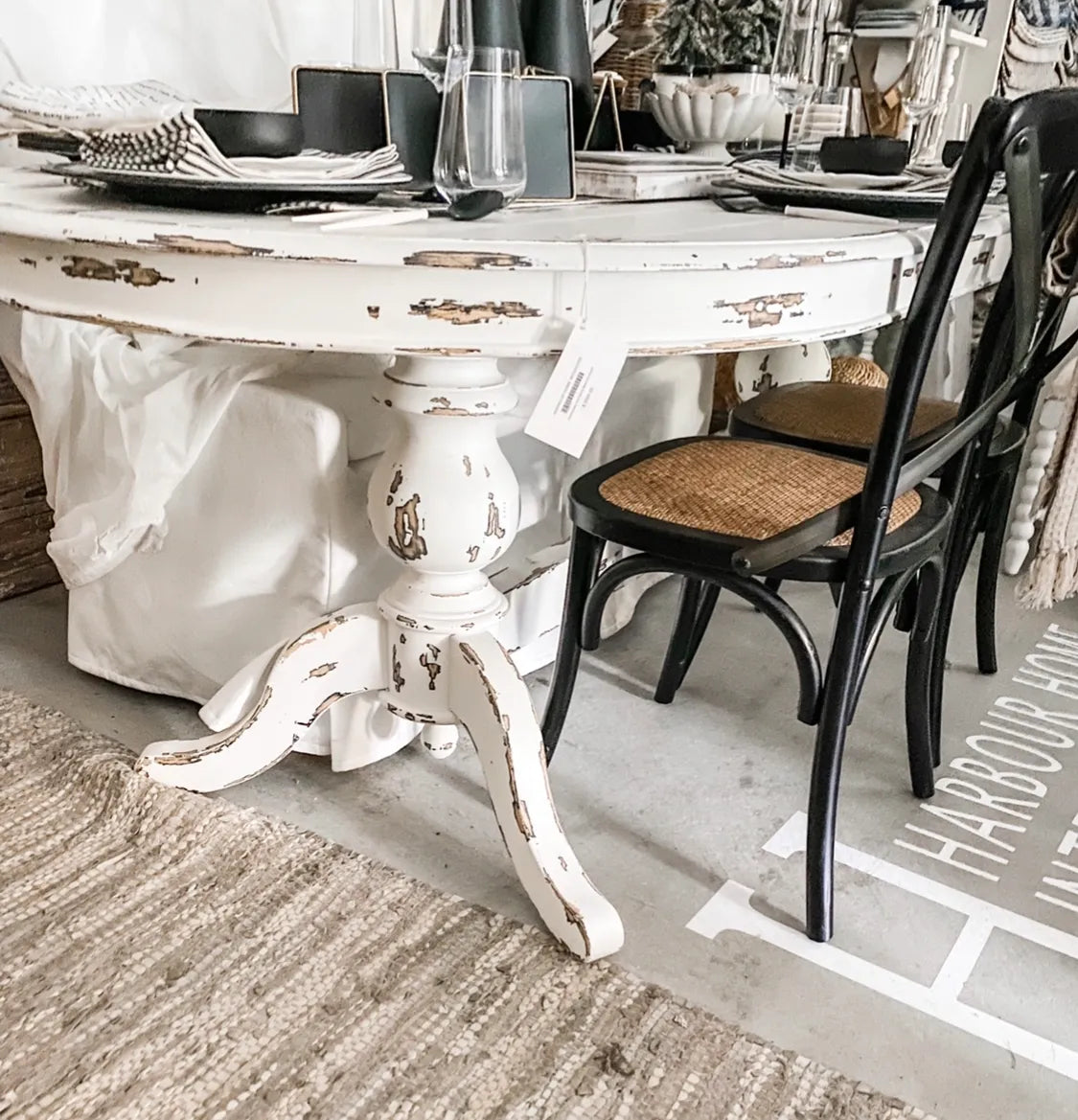 Oval farmhouse dining table rental