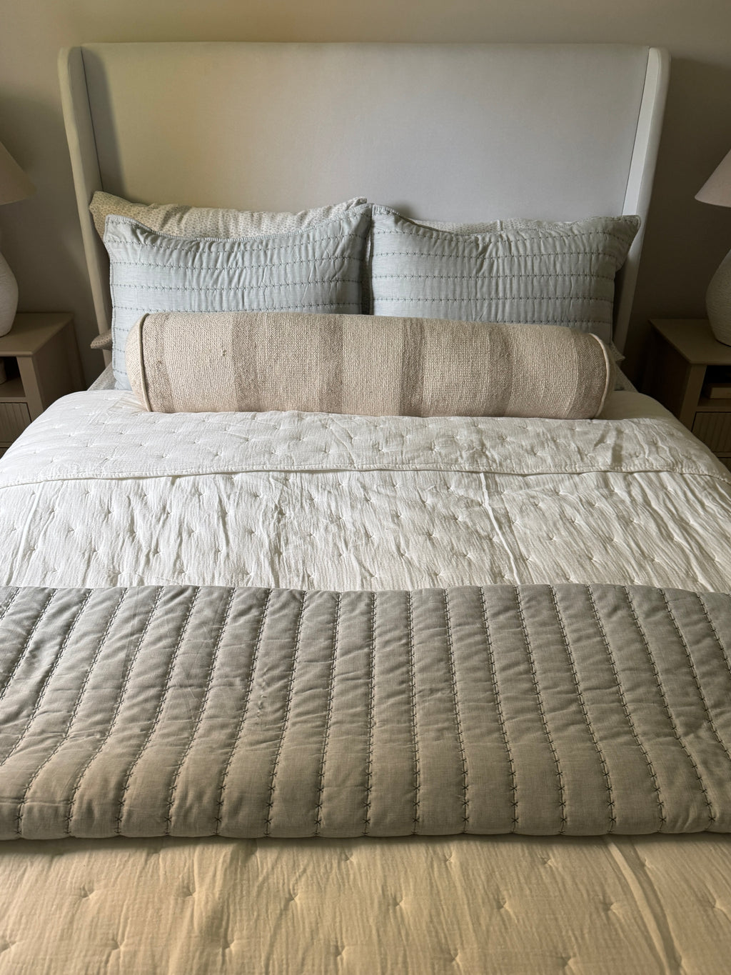 Soft sage double bedding bundle set rental