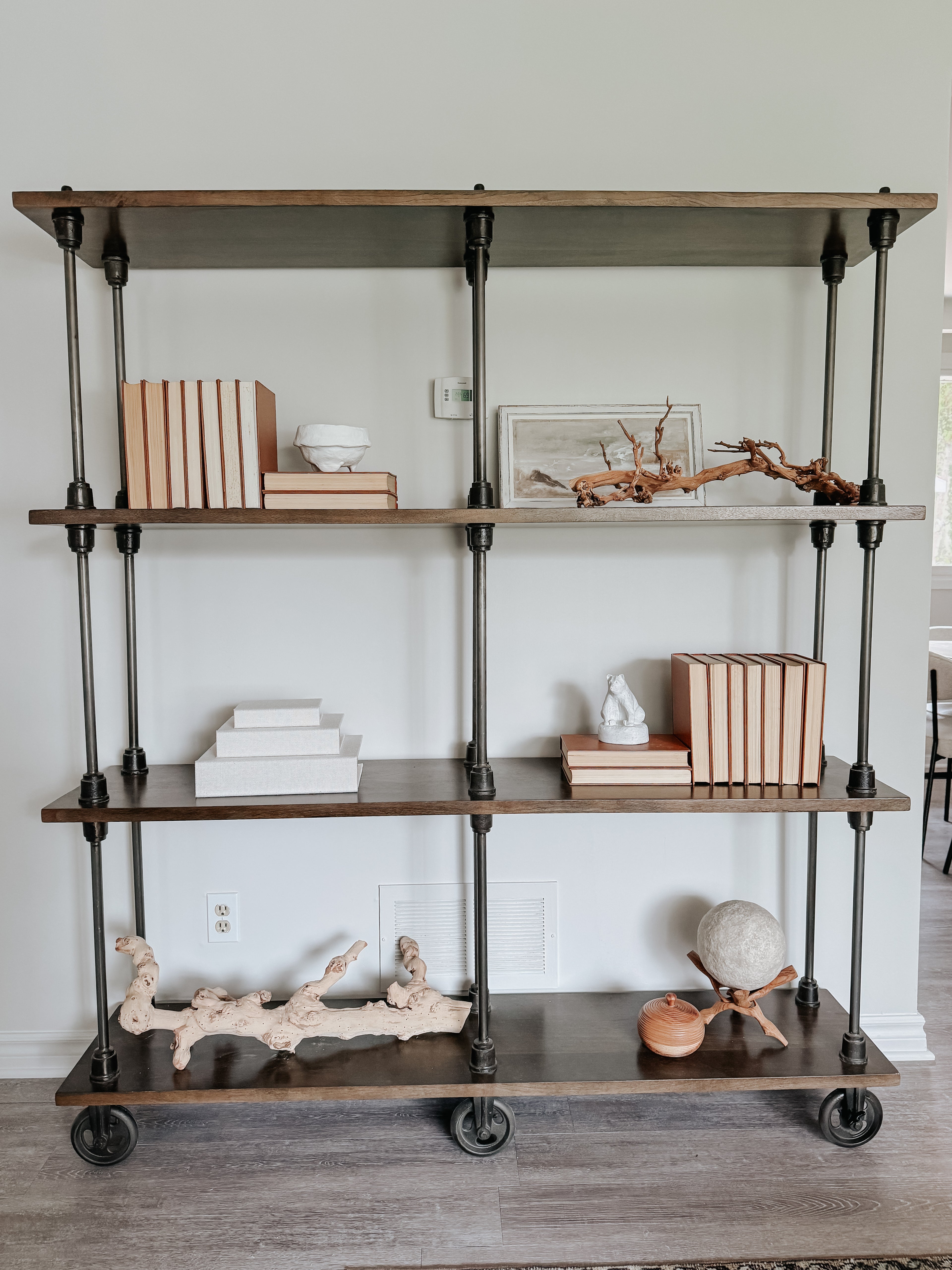 Wood & iron rolling cart bookshelf rental