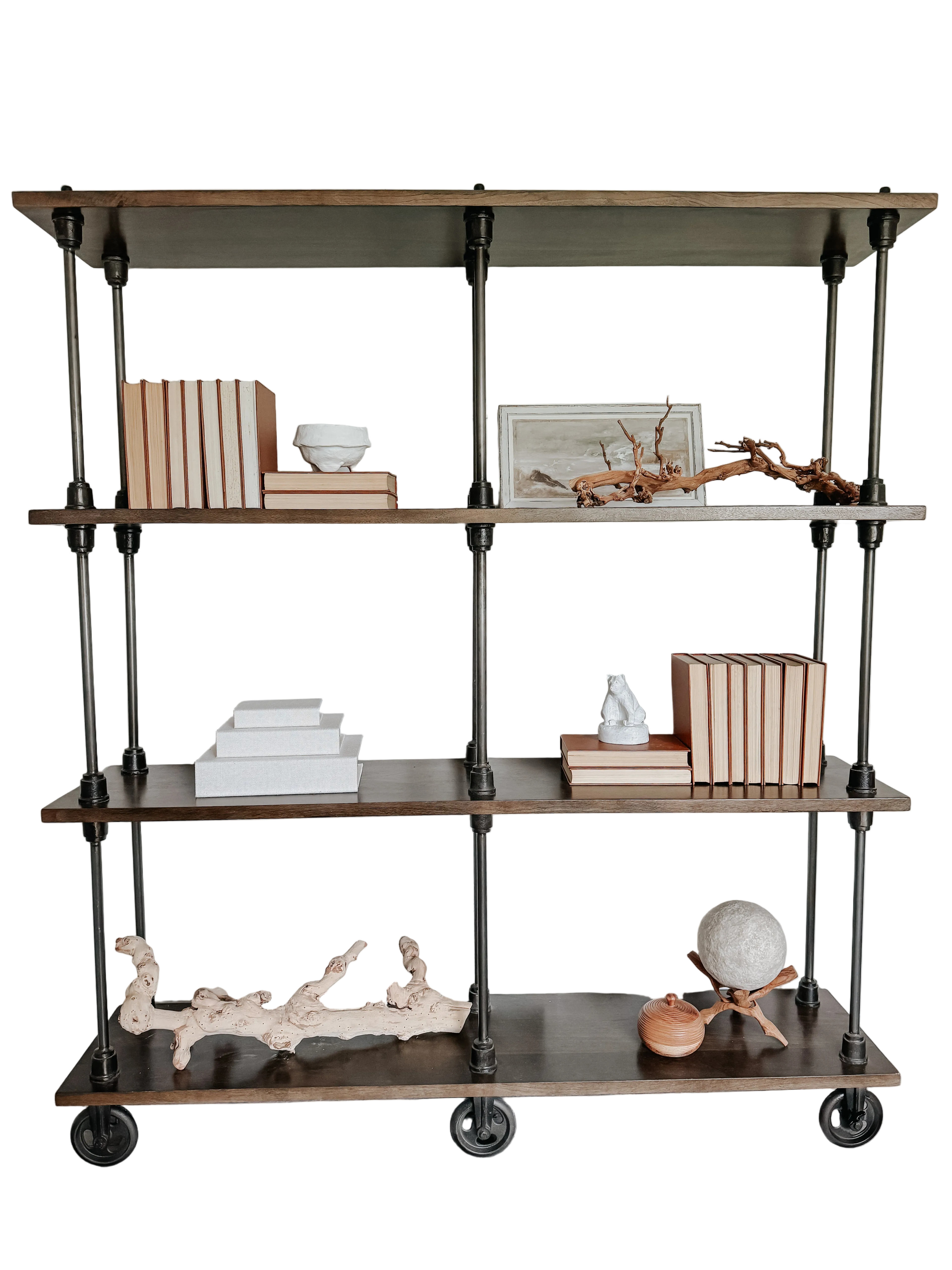 Wood & iron rolling cart bookshelf rental