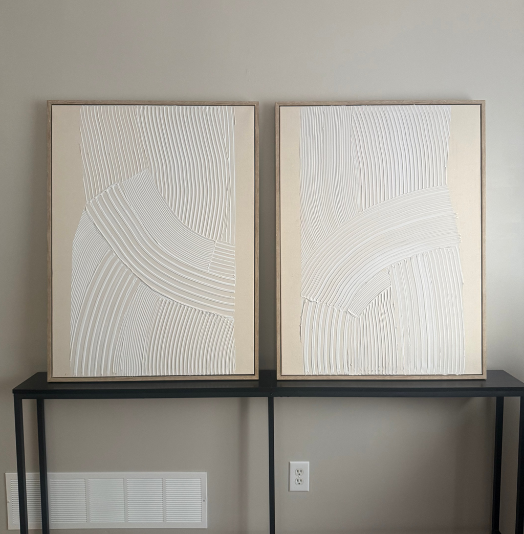 Set of 2 large neutral plaster wall decor rental