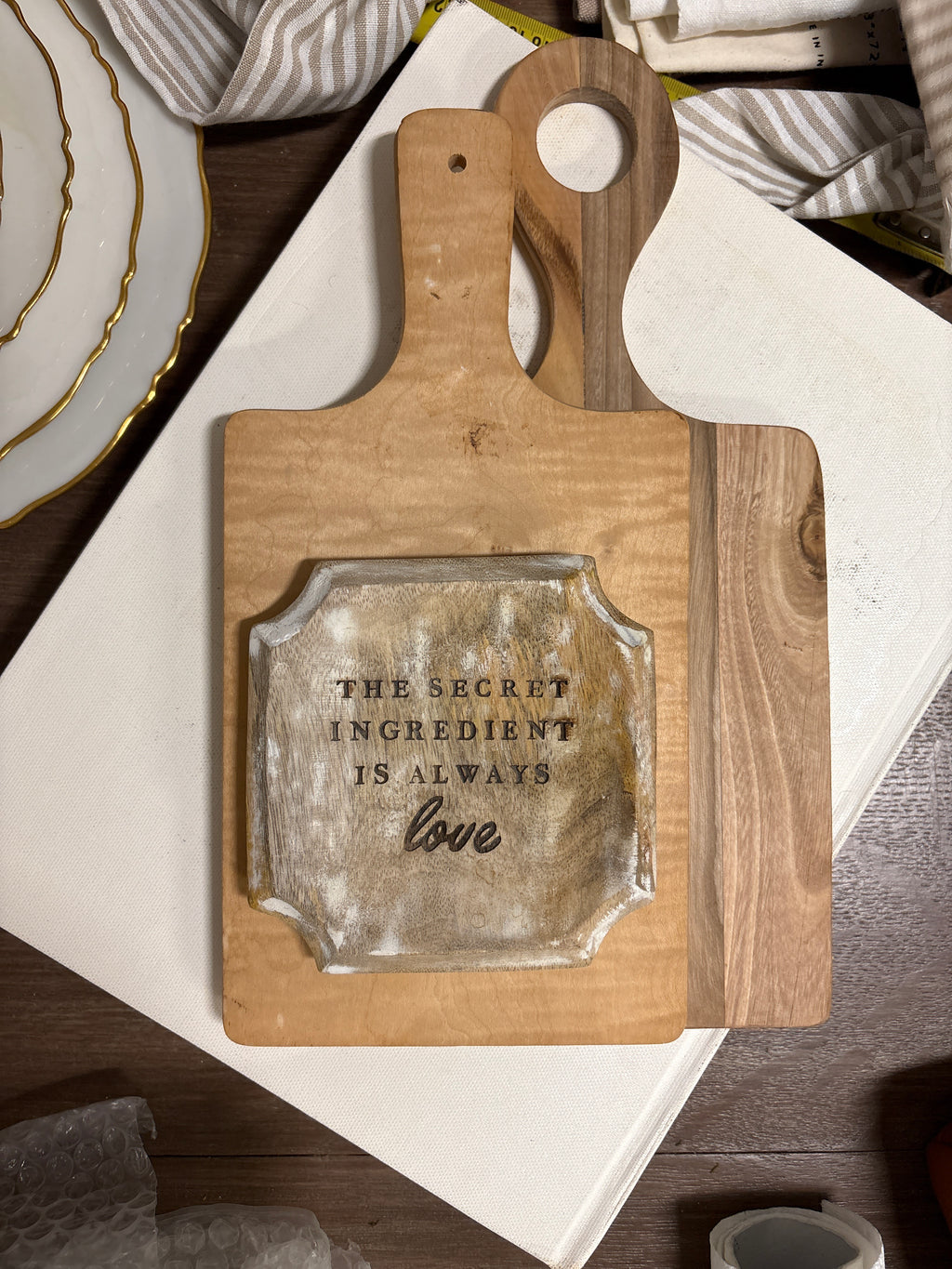 Wooden boards trio for styling rental