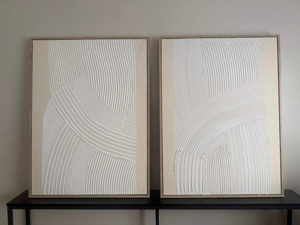 Set of 2 large neutral plaster wall decor rental