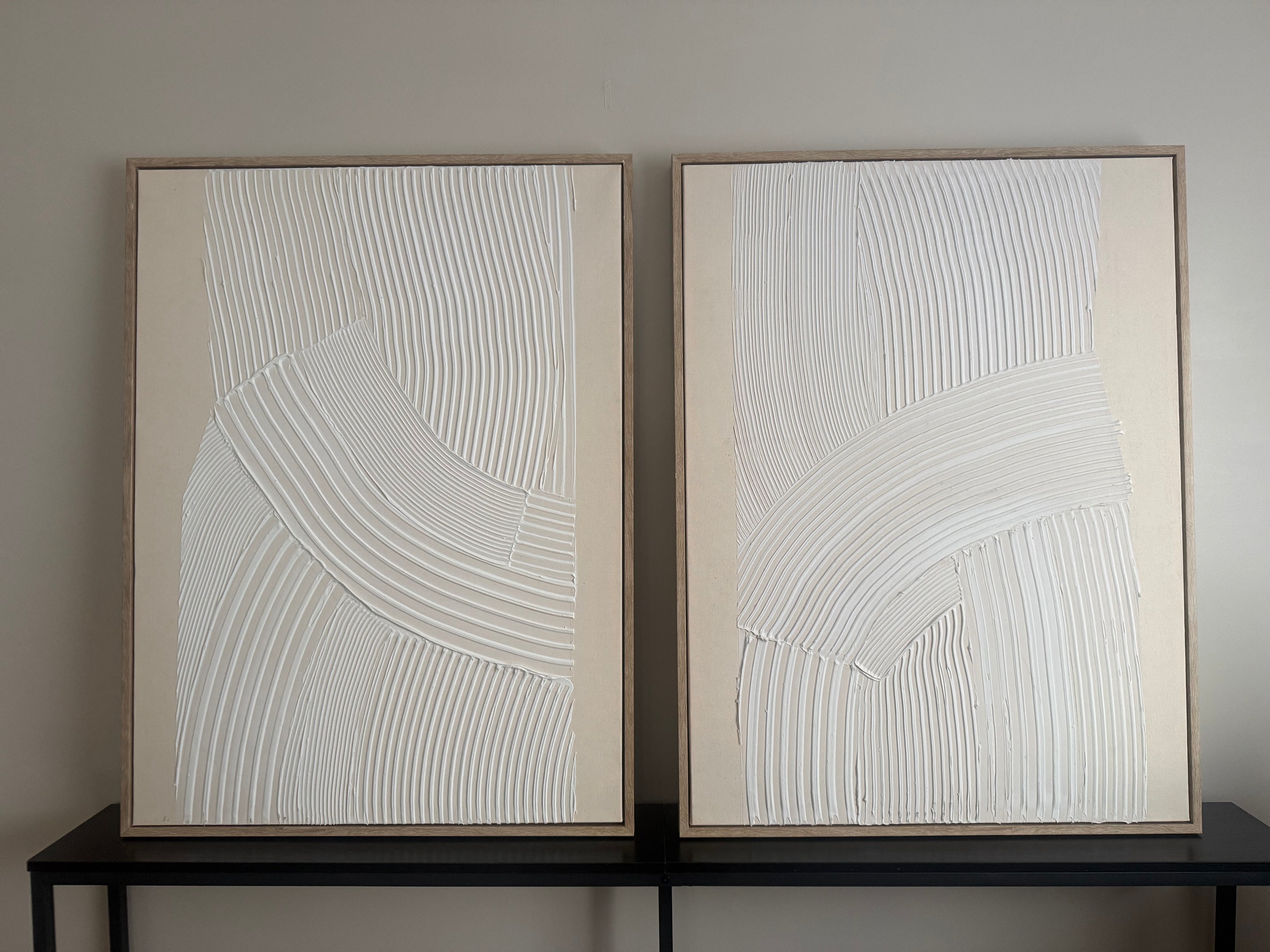 Set of 2 large neutral plaster wall decor rental