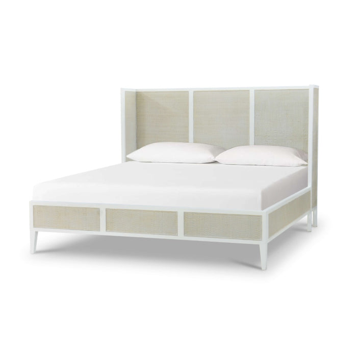 White rattan statement king bed rental