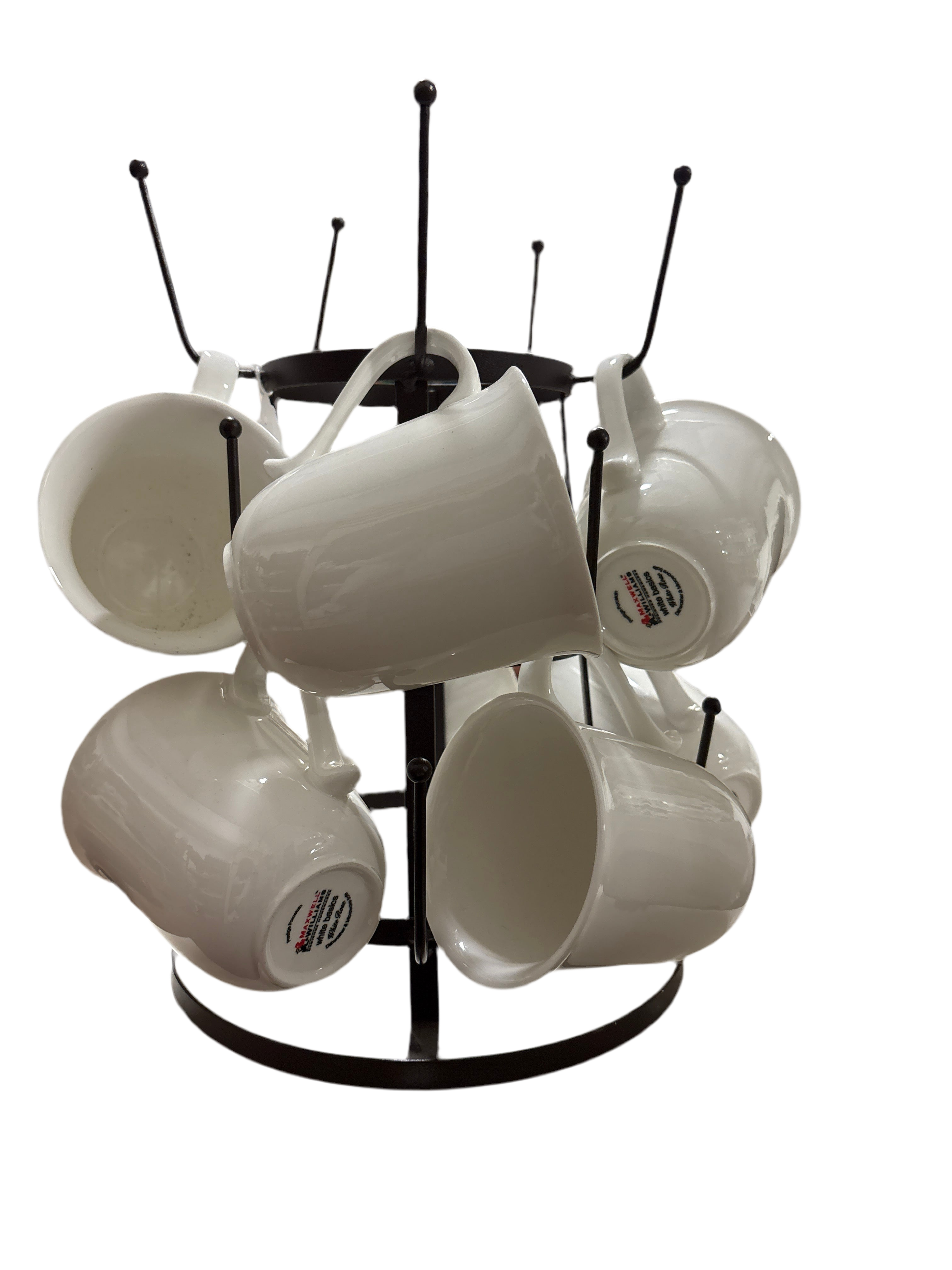 White mugs (7) black stand rental