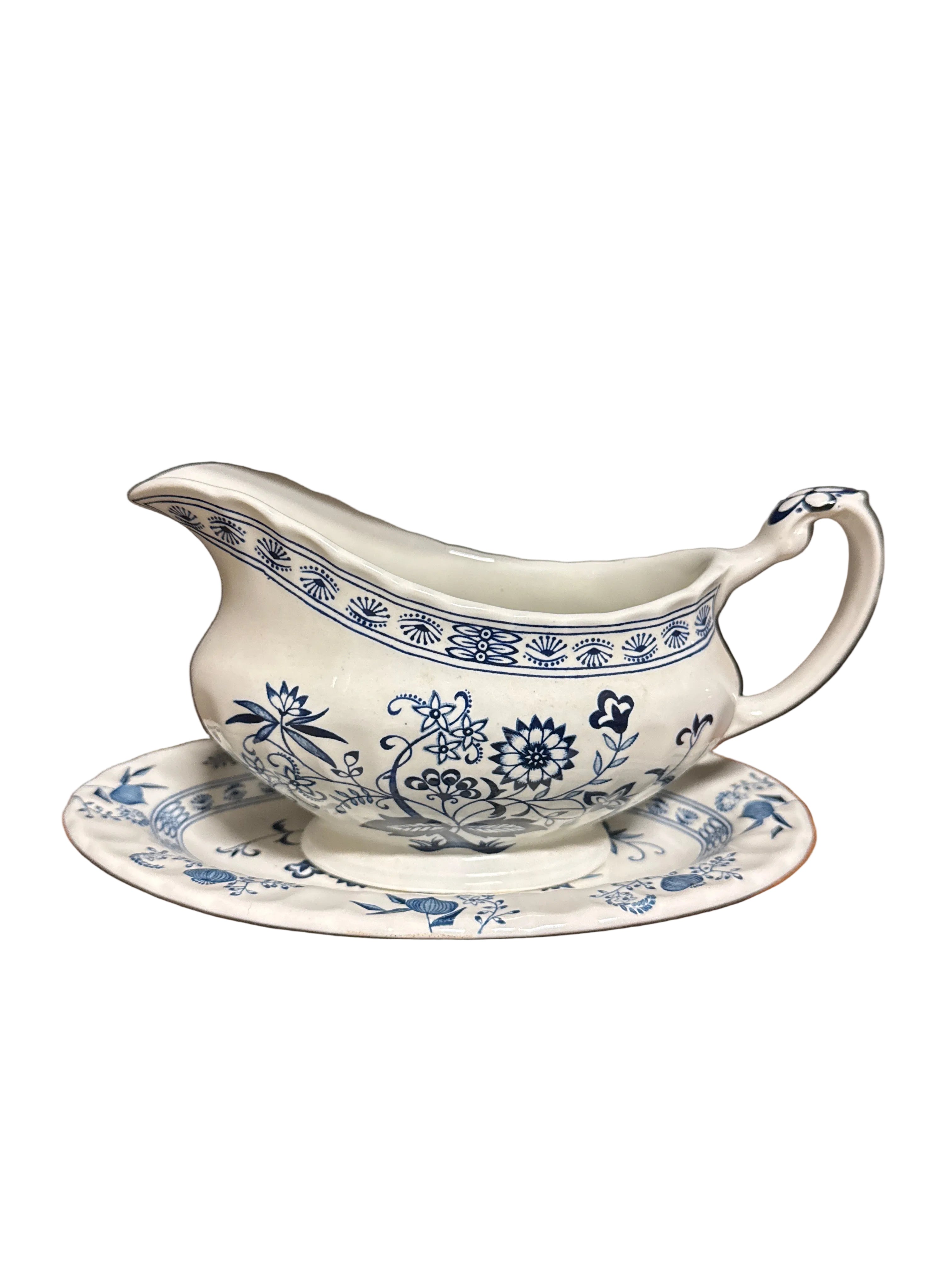 Antique blue Nordic gravy bowl rental
