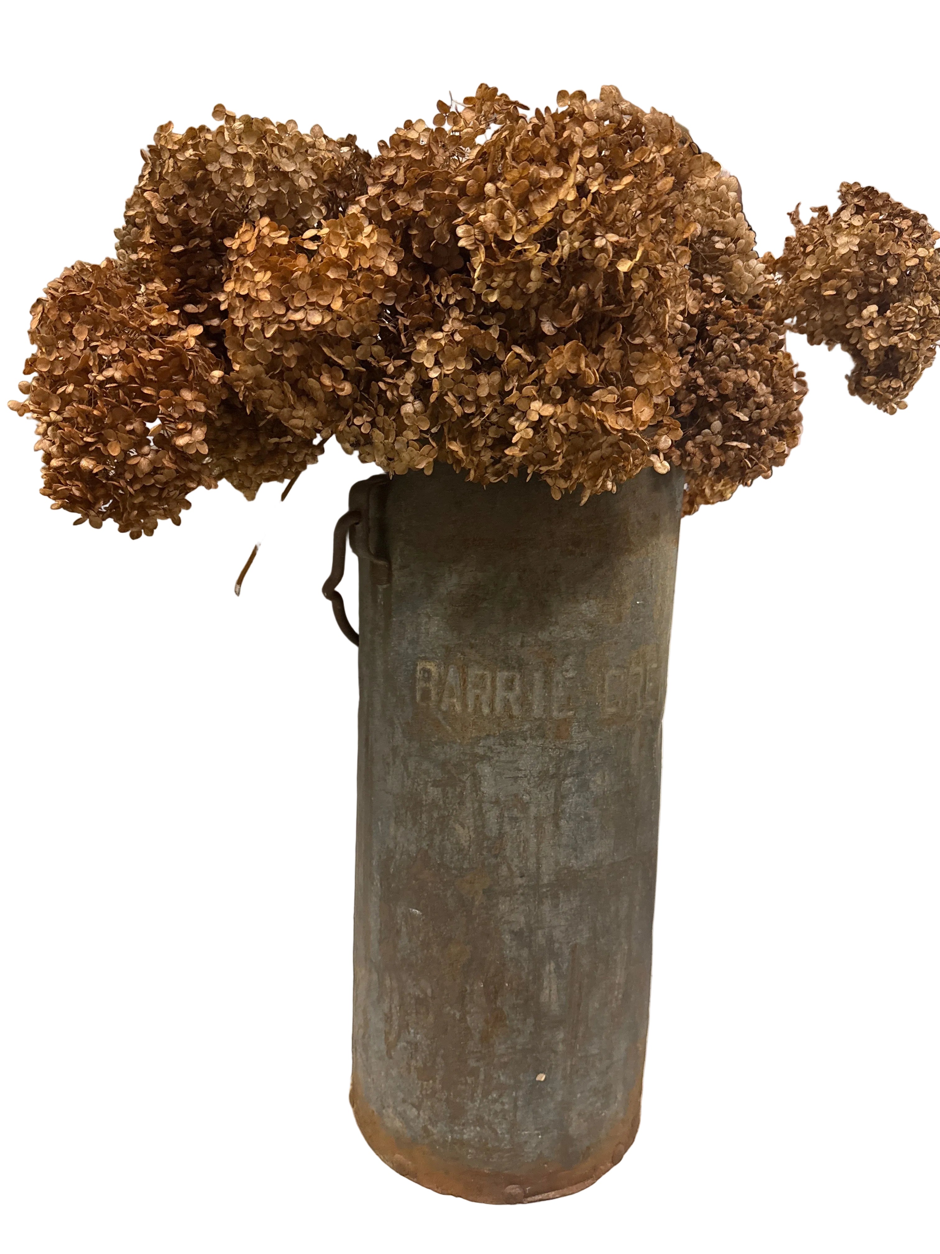 XL vintage Barrie Creamery tin floral vase rental