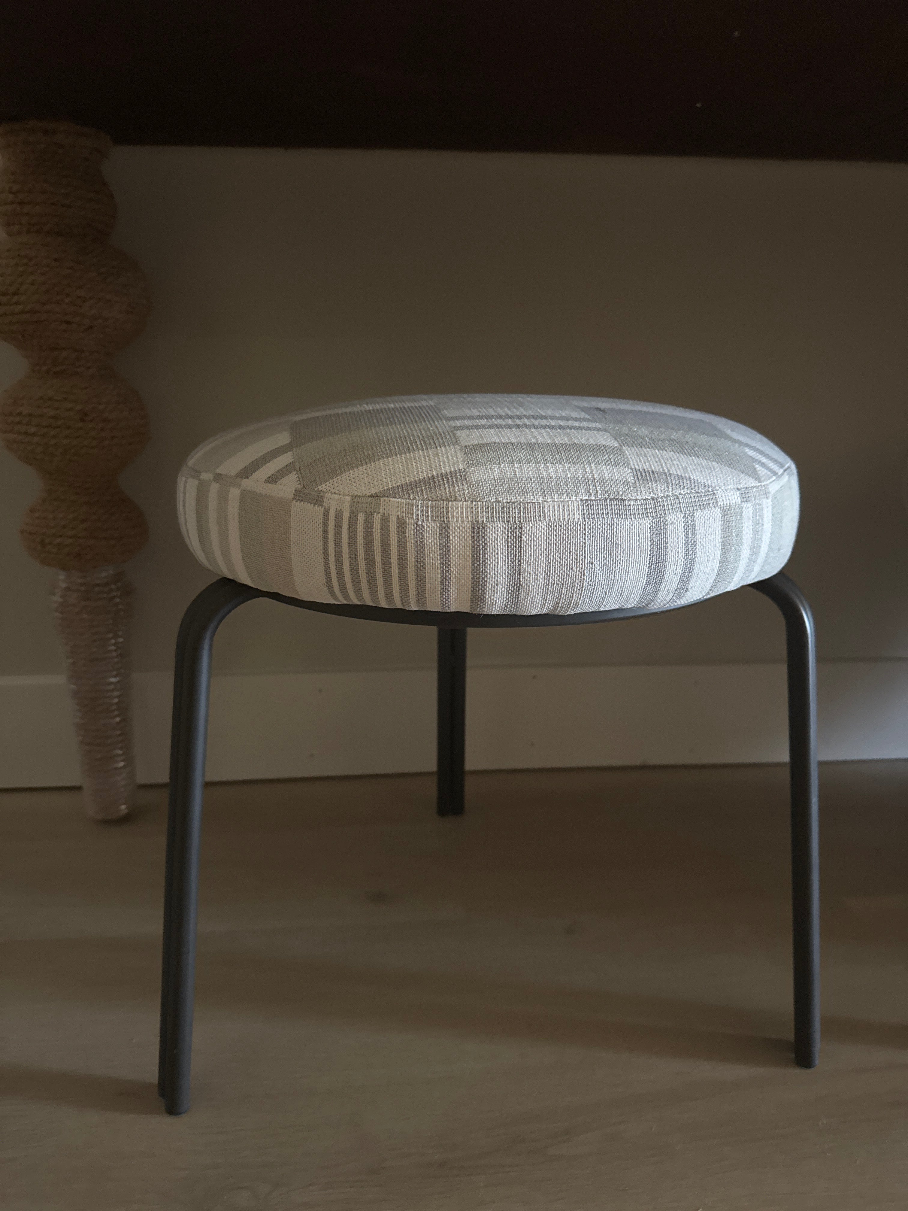 Black iron striped round stool rental