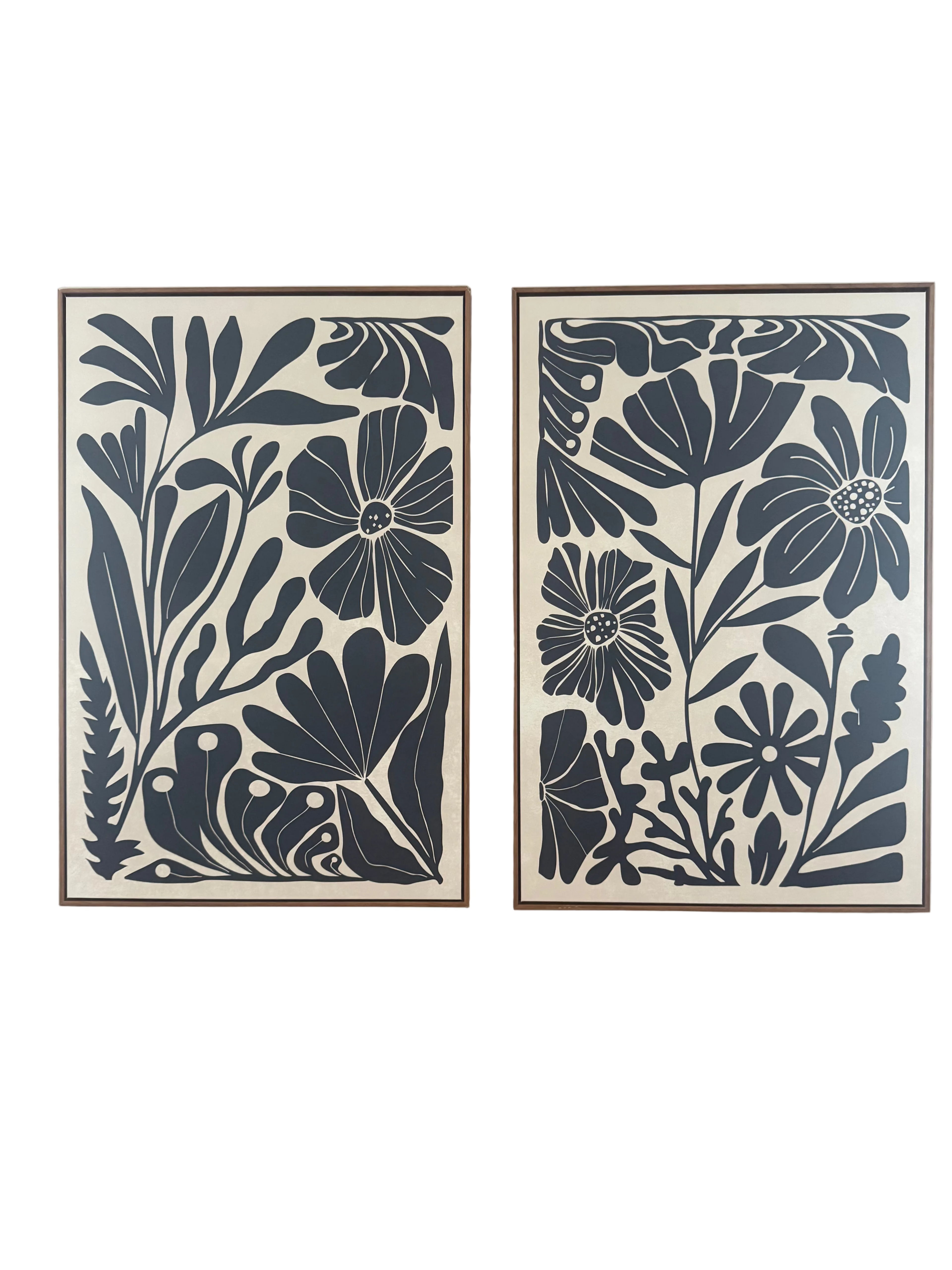 Set of black and ivory art with wooden frame rental
