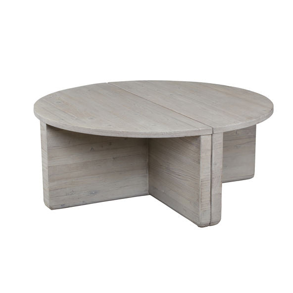 Washed grey wooden coffee table rental