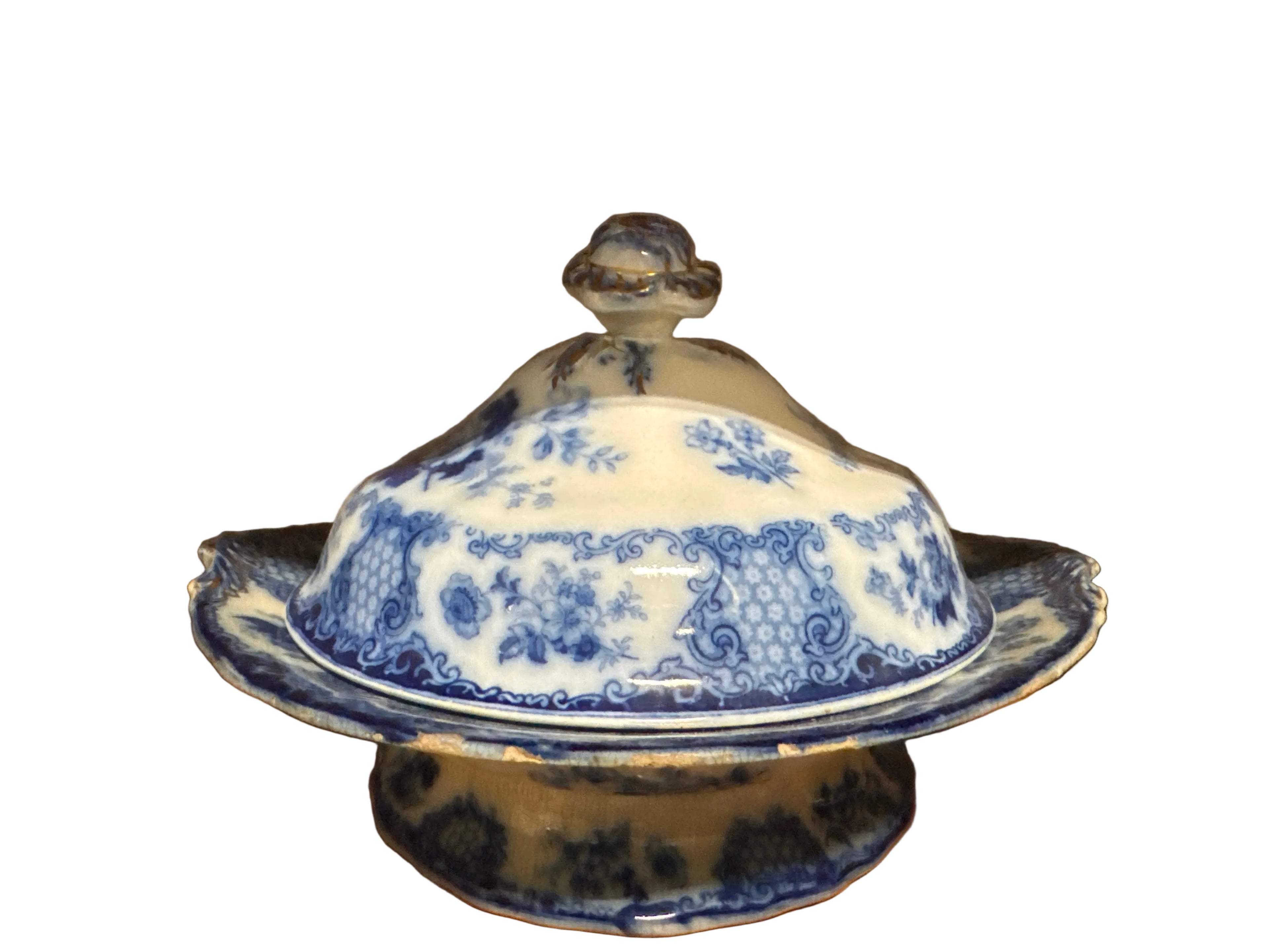 Antique blue and white lidded China decor styling rental
