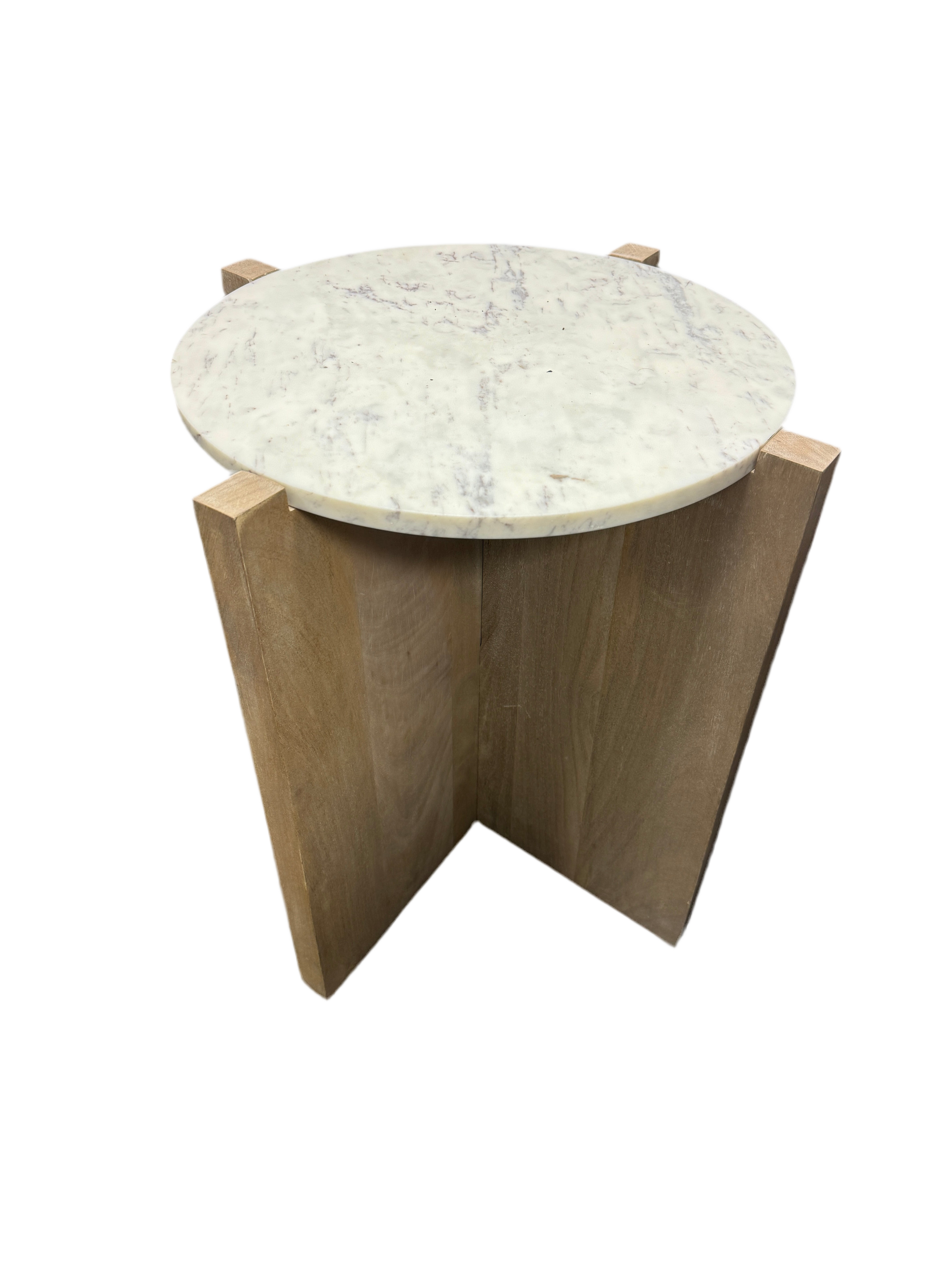 Wood & marble side table rental