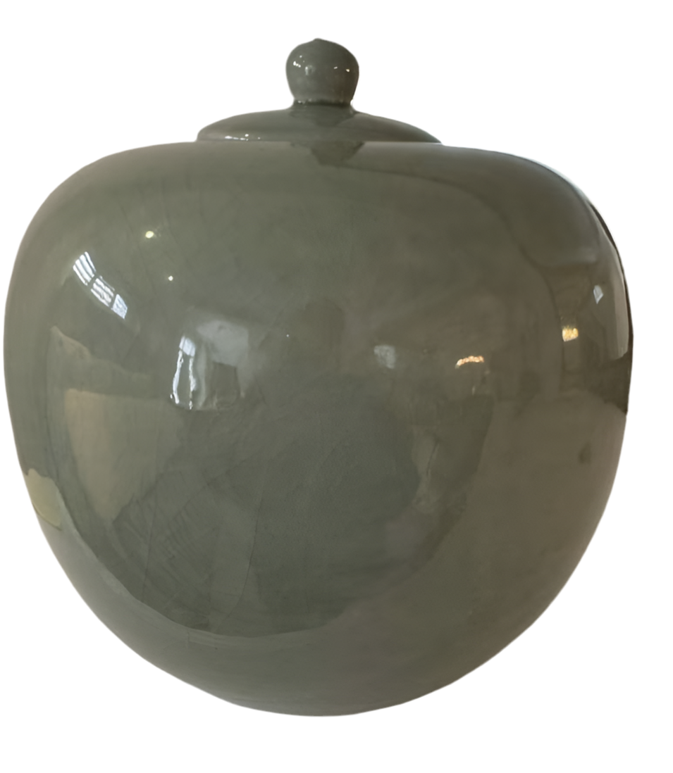 Large sage green lidded jar rental