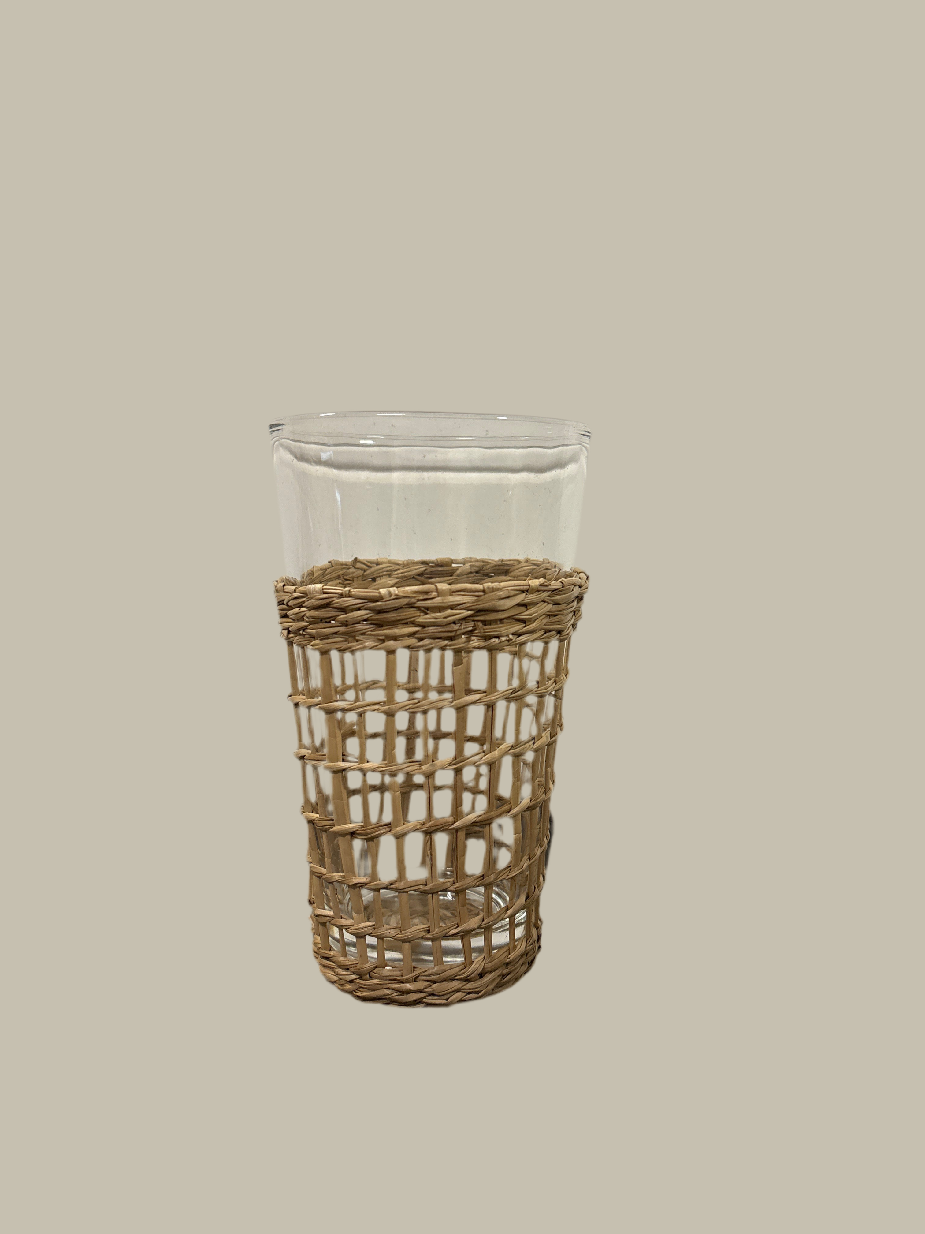 Rattan tall glass rental set of 6