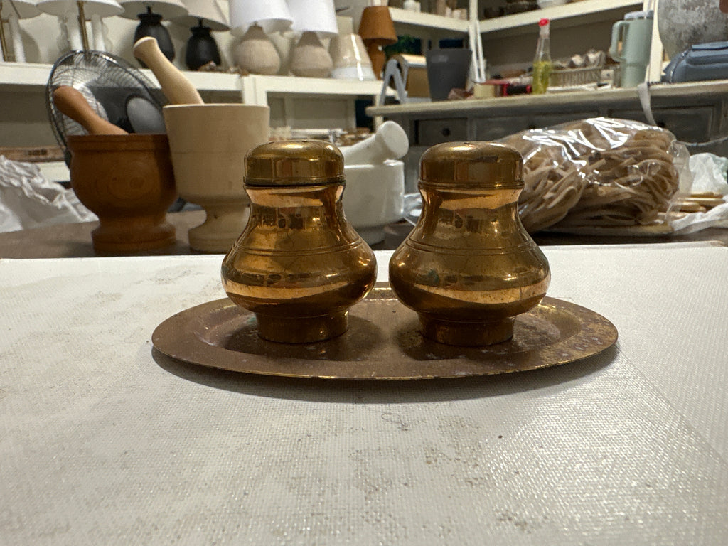 Antique brass Salt & Pepper tray rental