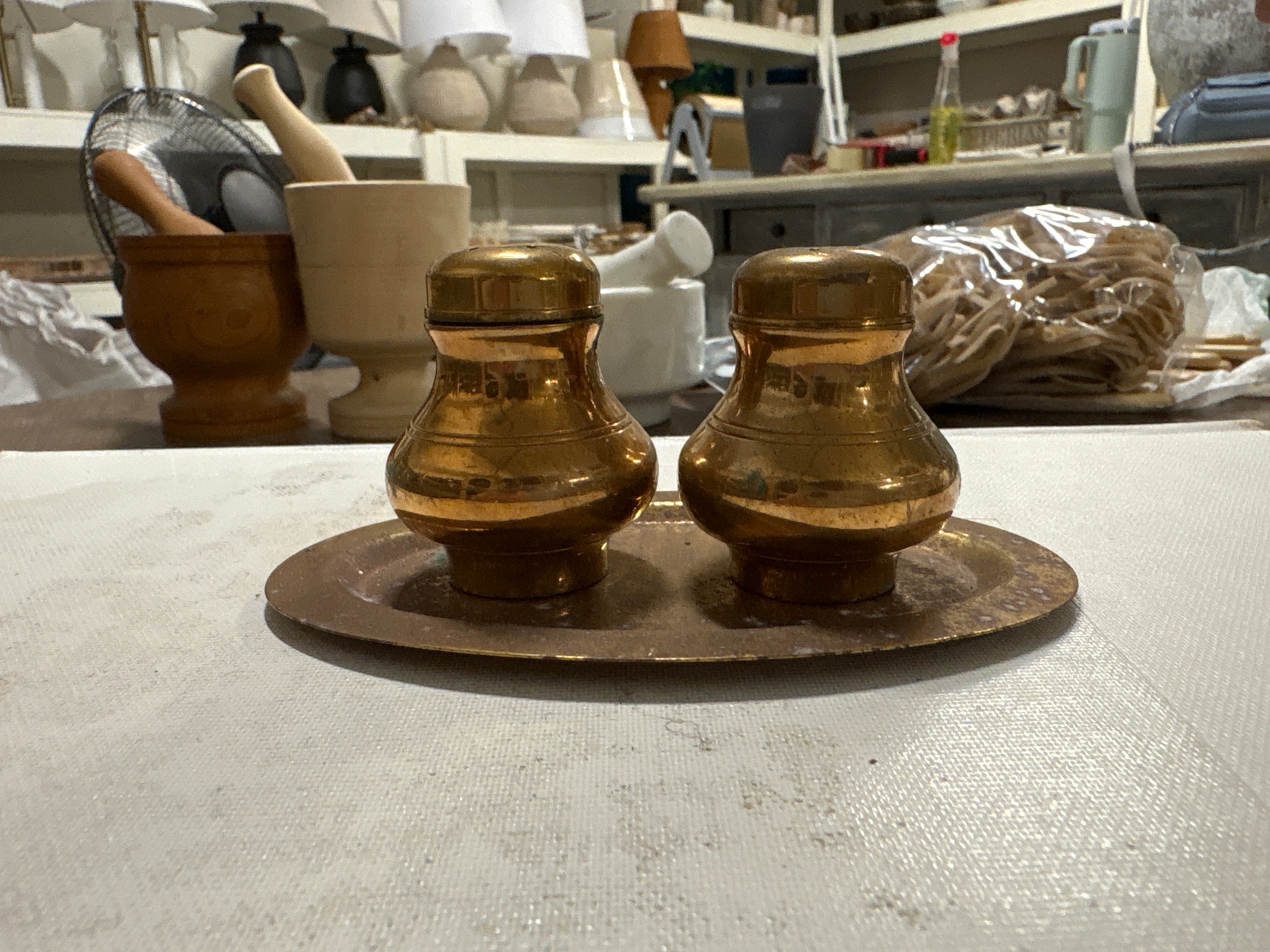 Antique brass Salt & Pepper tray rental