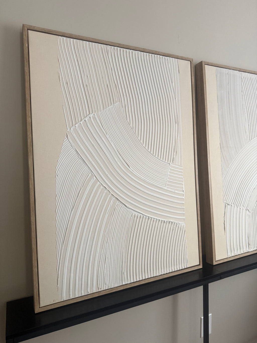 Set of 2 large neutral plaster wall decor rental