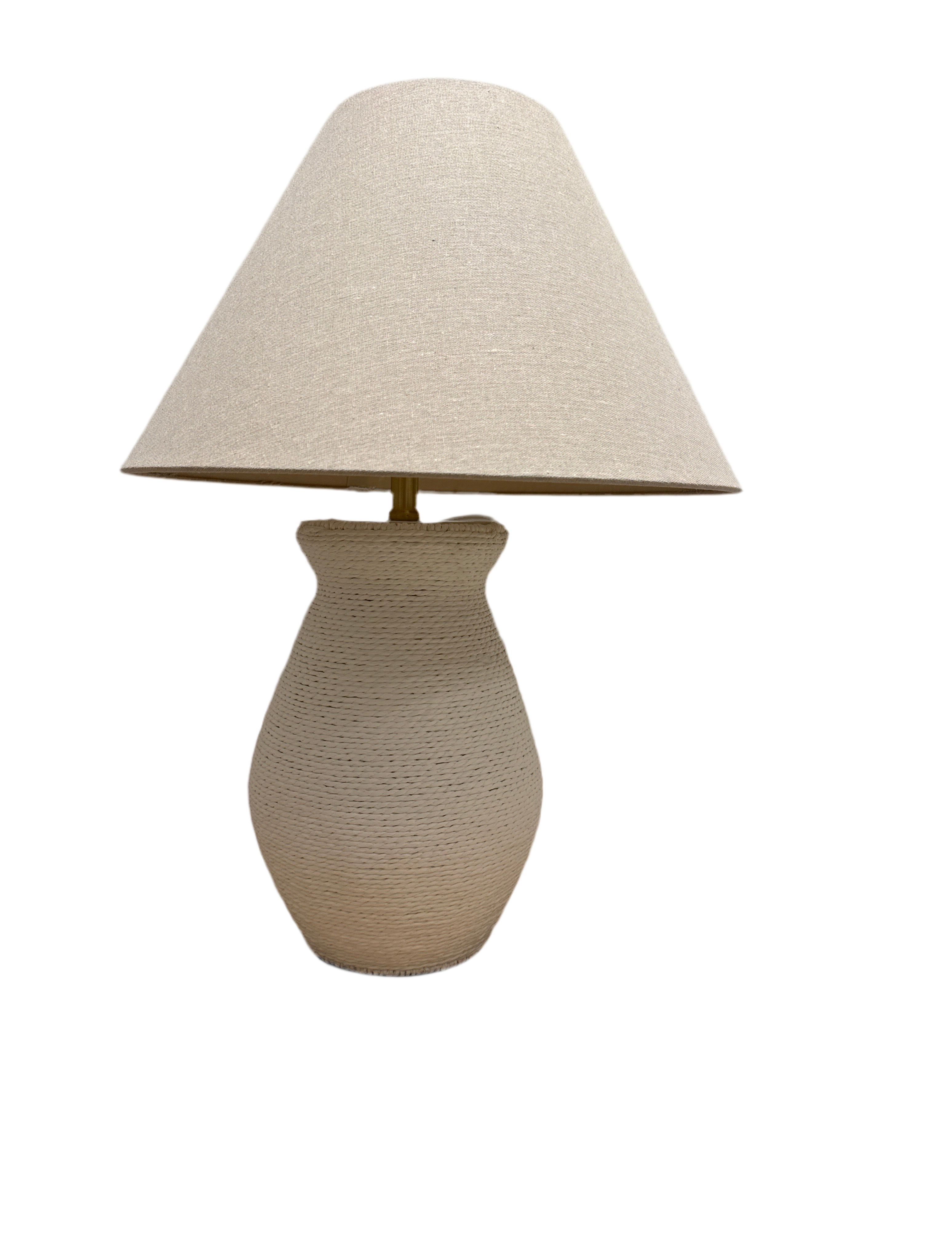 White rope lamp with linen shade rental