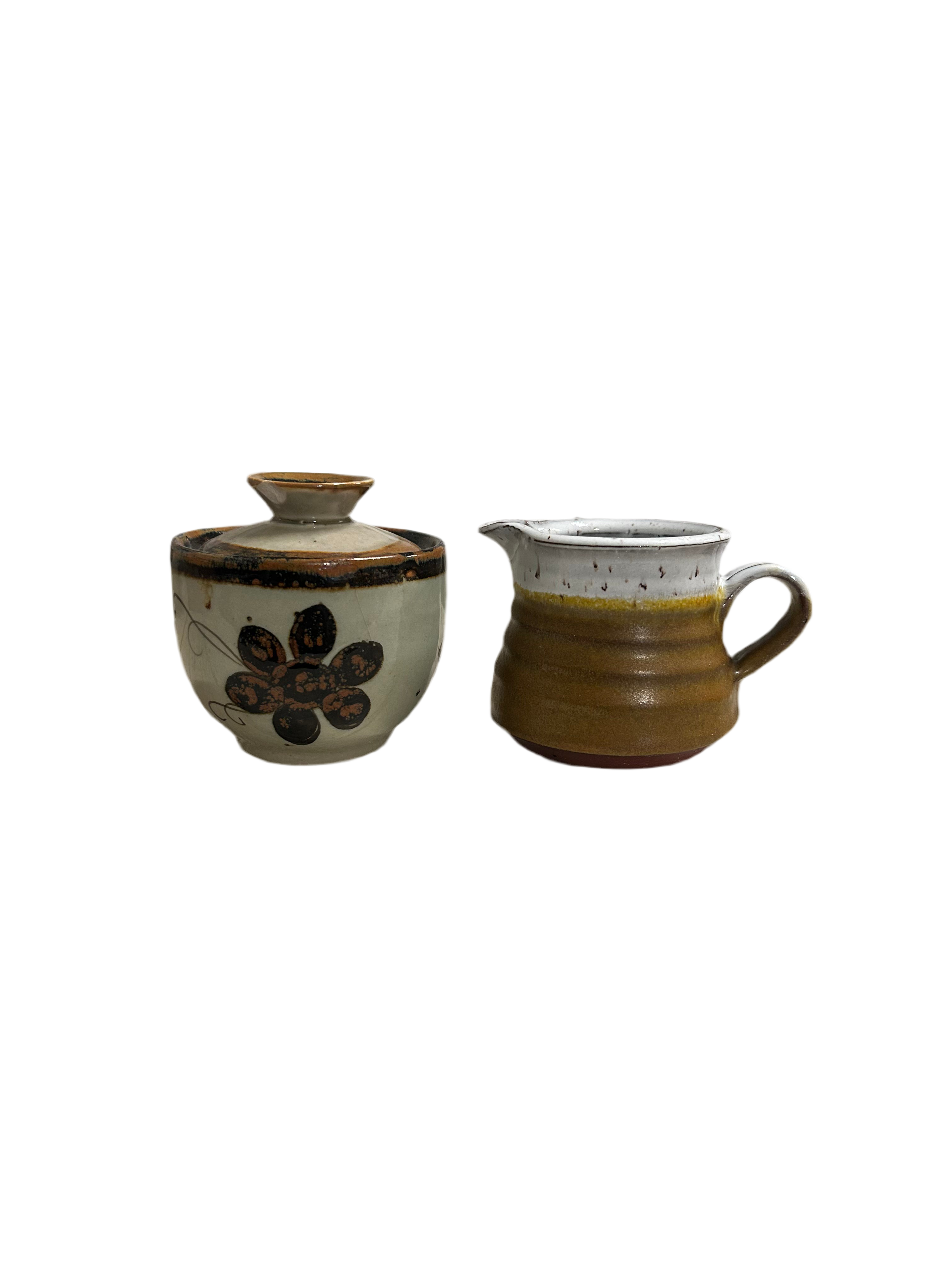 Stoneware (brown flower) cream & sugar set rental