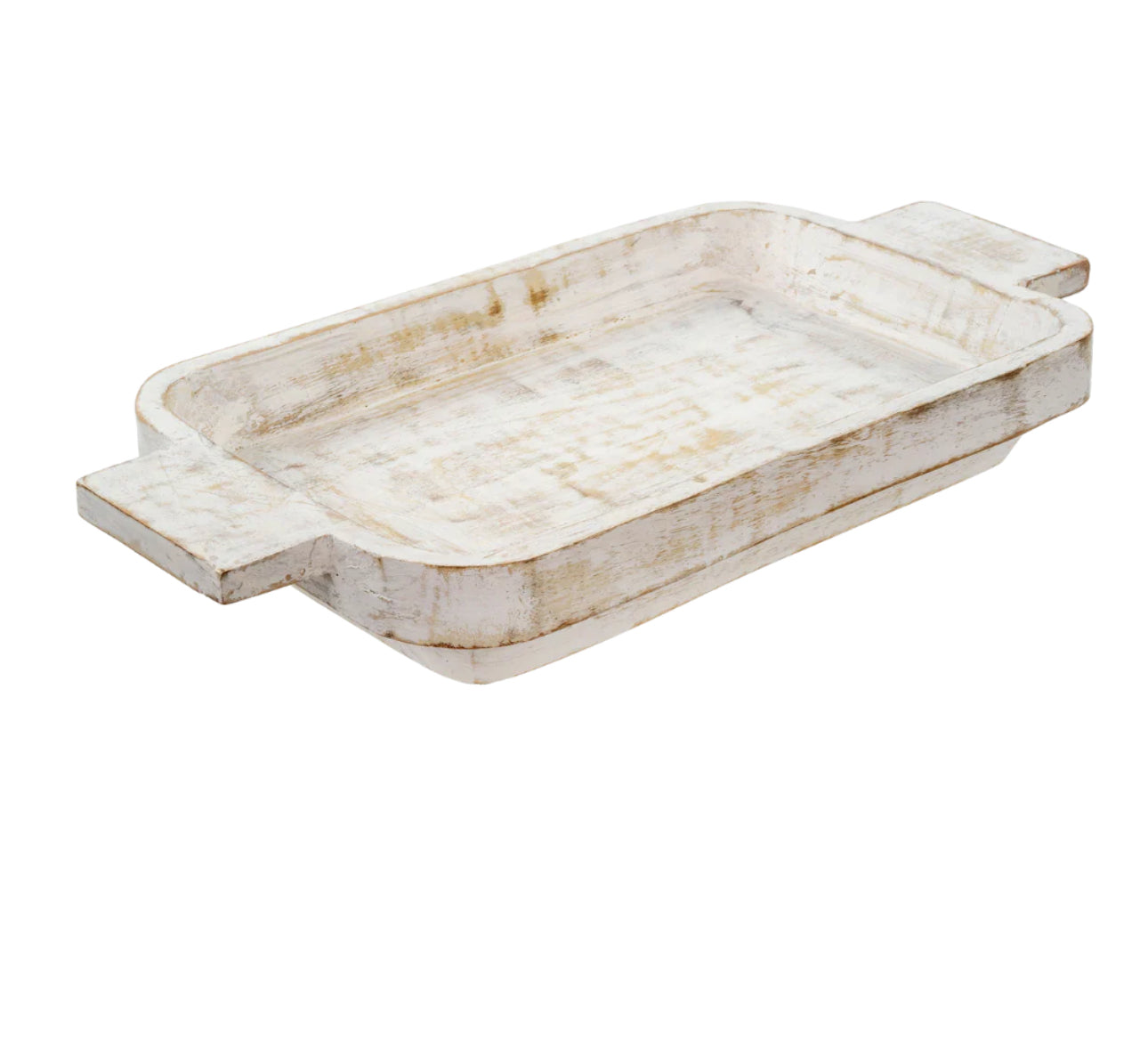 XL Dough bowl tray with handles - white washed rental