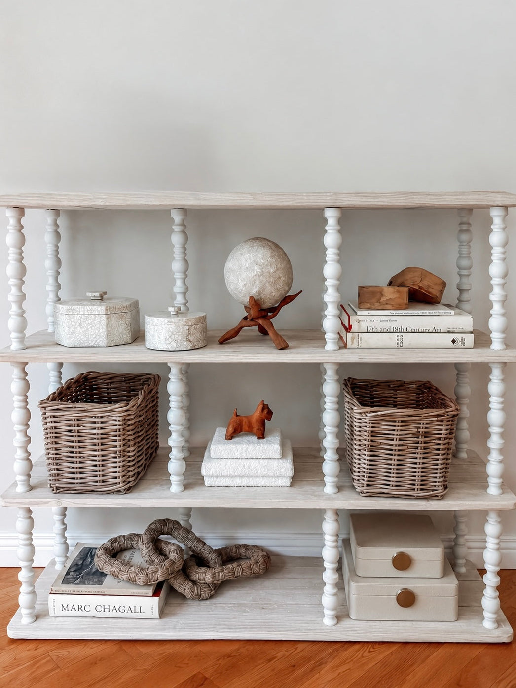 White spindle shelving unit rental