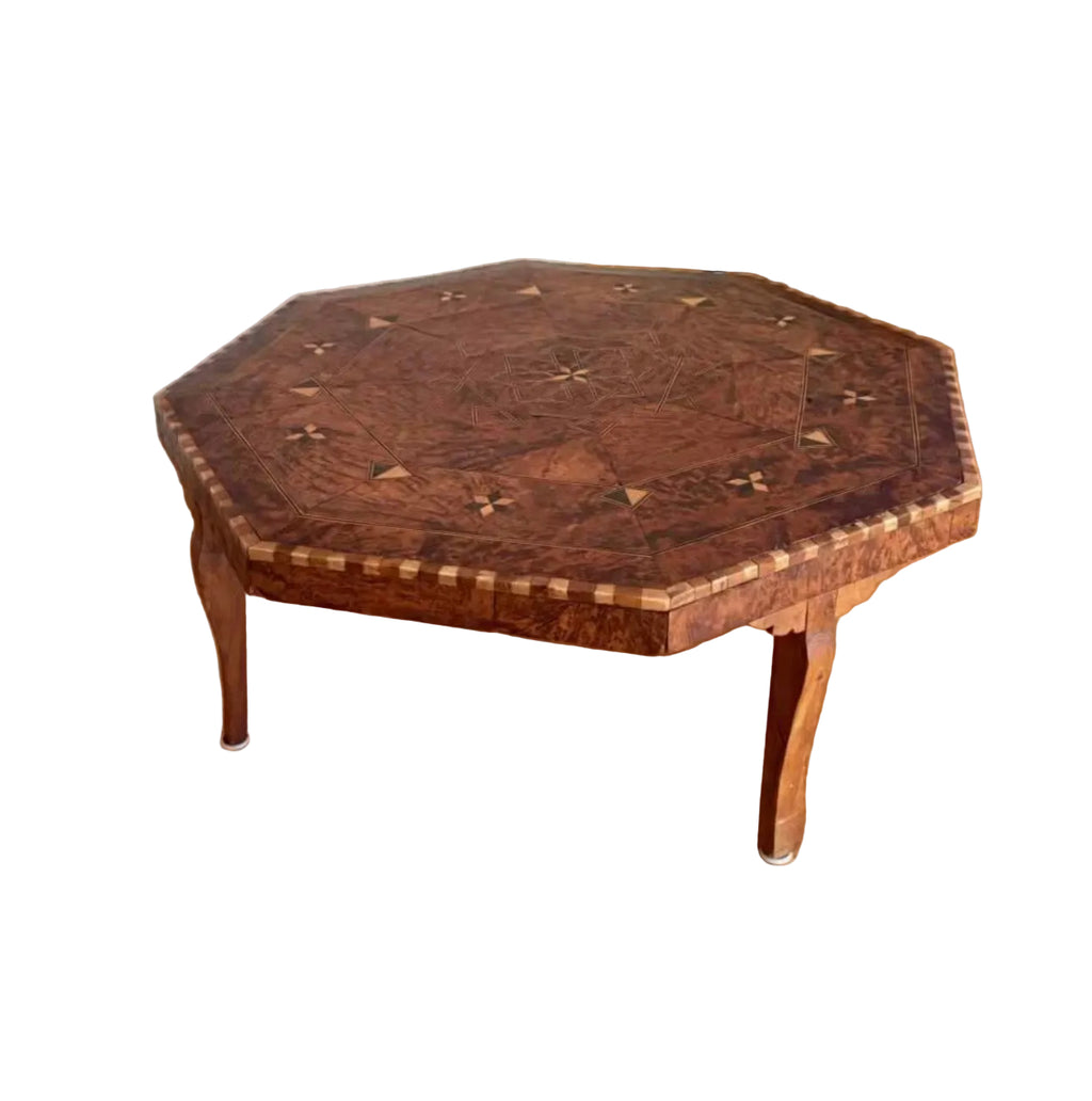 Antique inlay octagonal coffee table rental