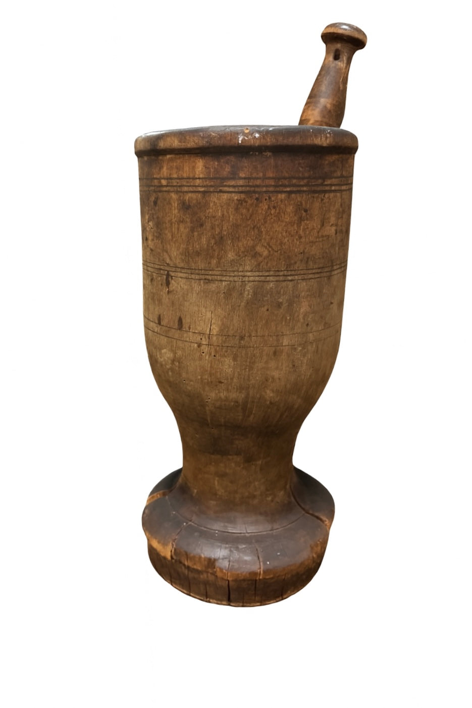 Antique huge wooden mortar & pestle rental