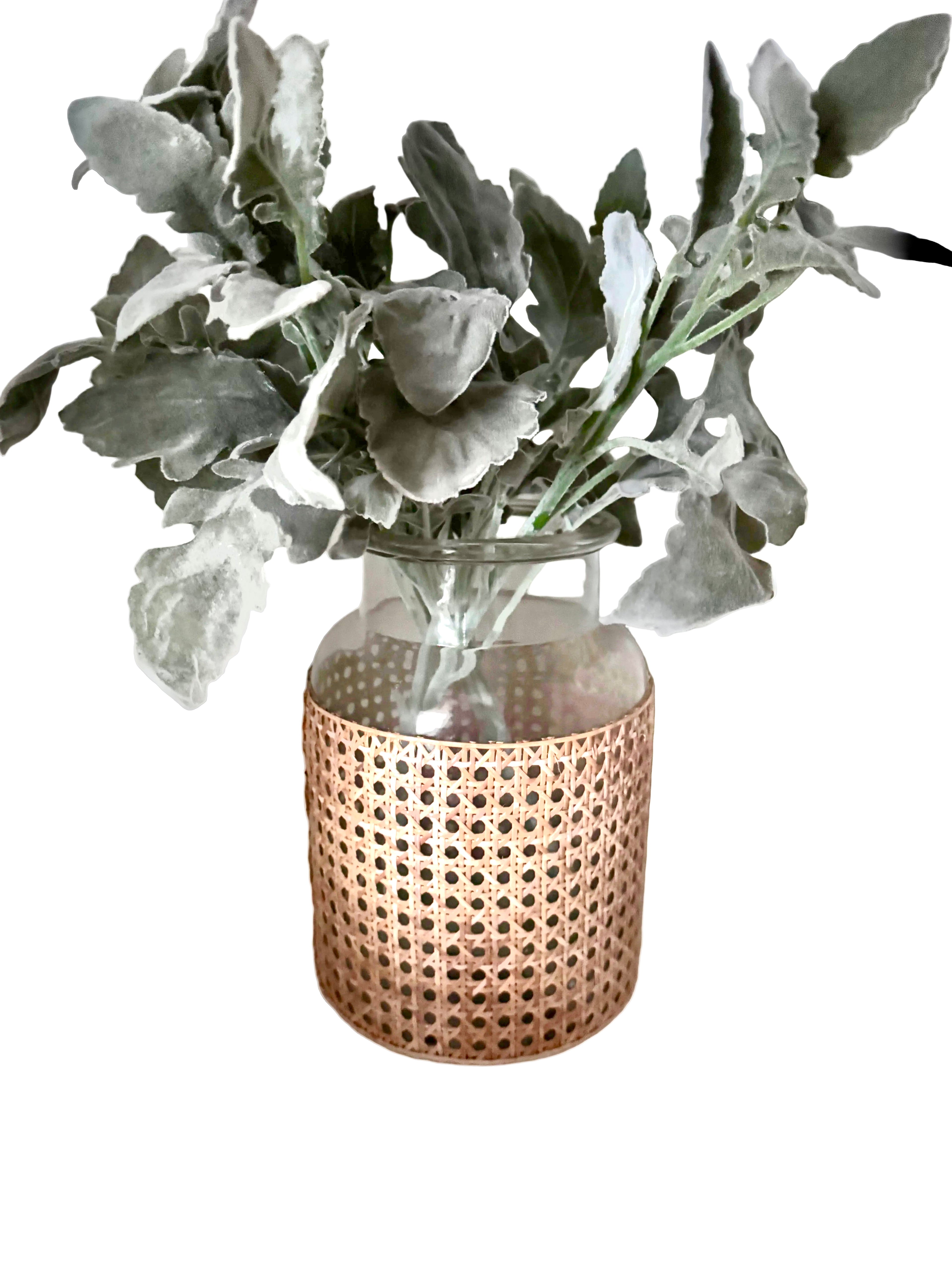 Rattan wrapped case with greenery rental