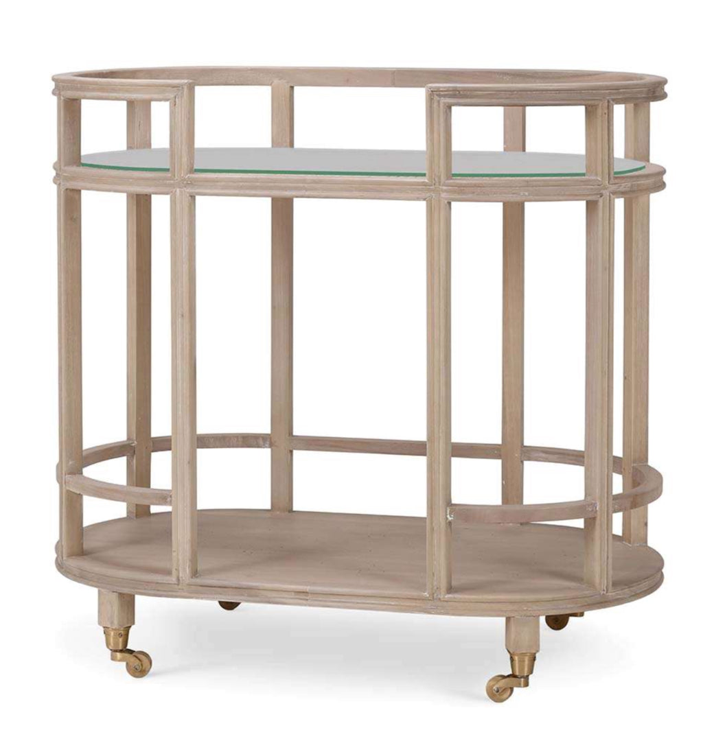 Washed wooden bar cart rental ( available late August)
