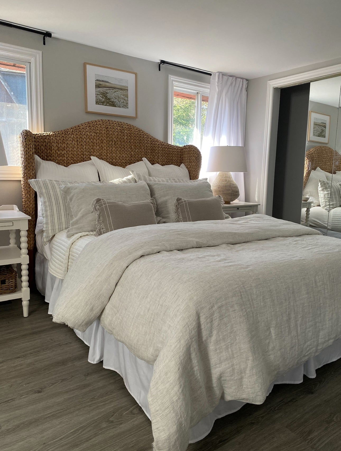 Woven seagrass queen headboard / frame bed skirt rental