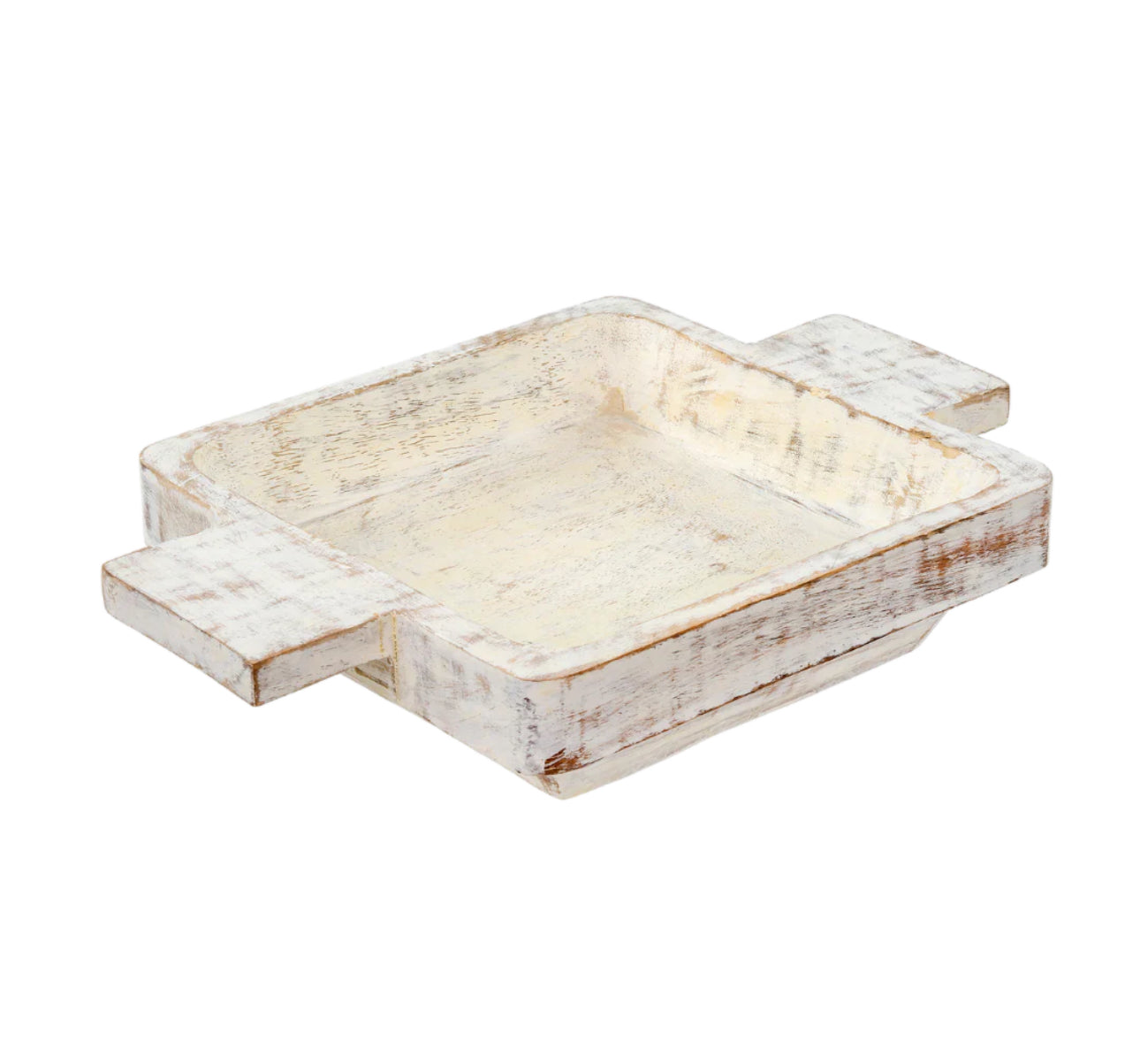 Dough bowl tray with handles - white washed rental