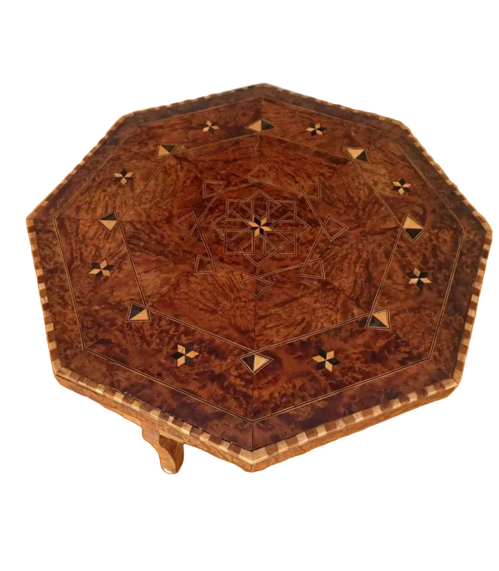 Antique inlay octagonal coffee table rental