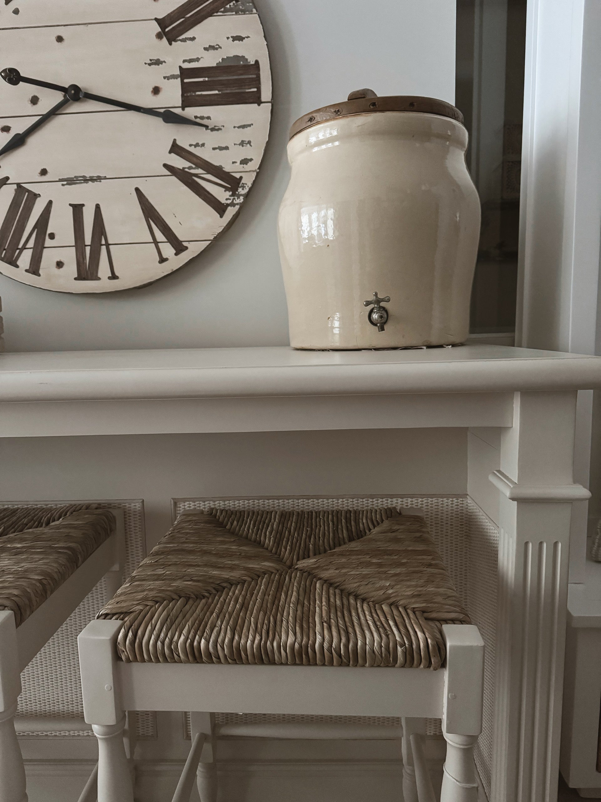 Antique water crock jug dispenser
