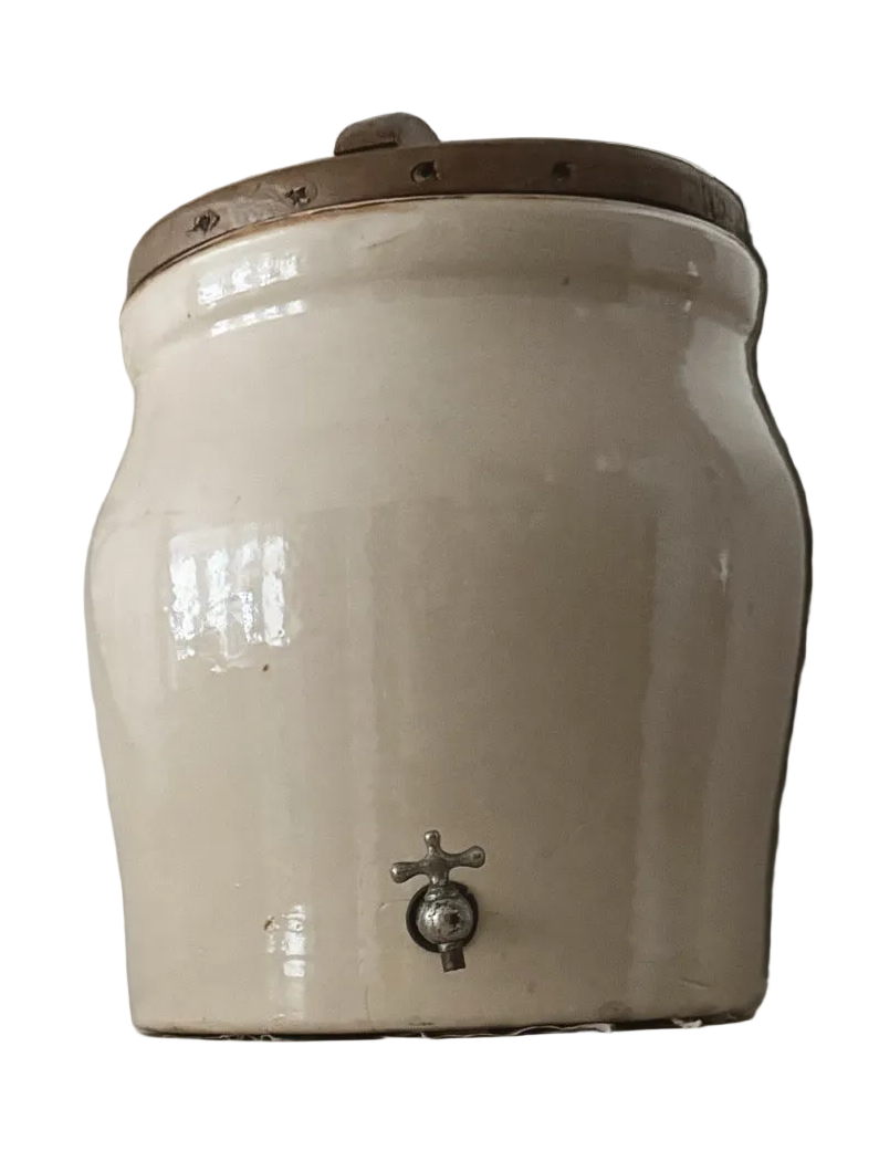 Antique water crock jug dispenser