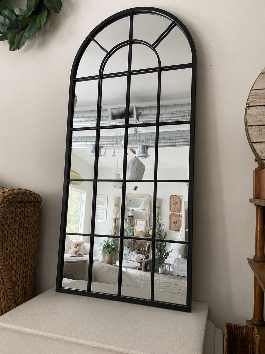 Black arch window frame mirror rental