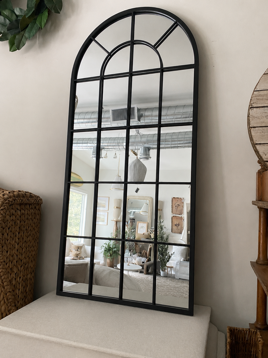 Black arch window frame mirror rental