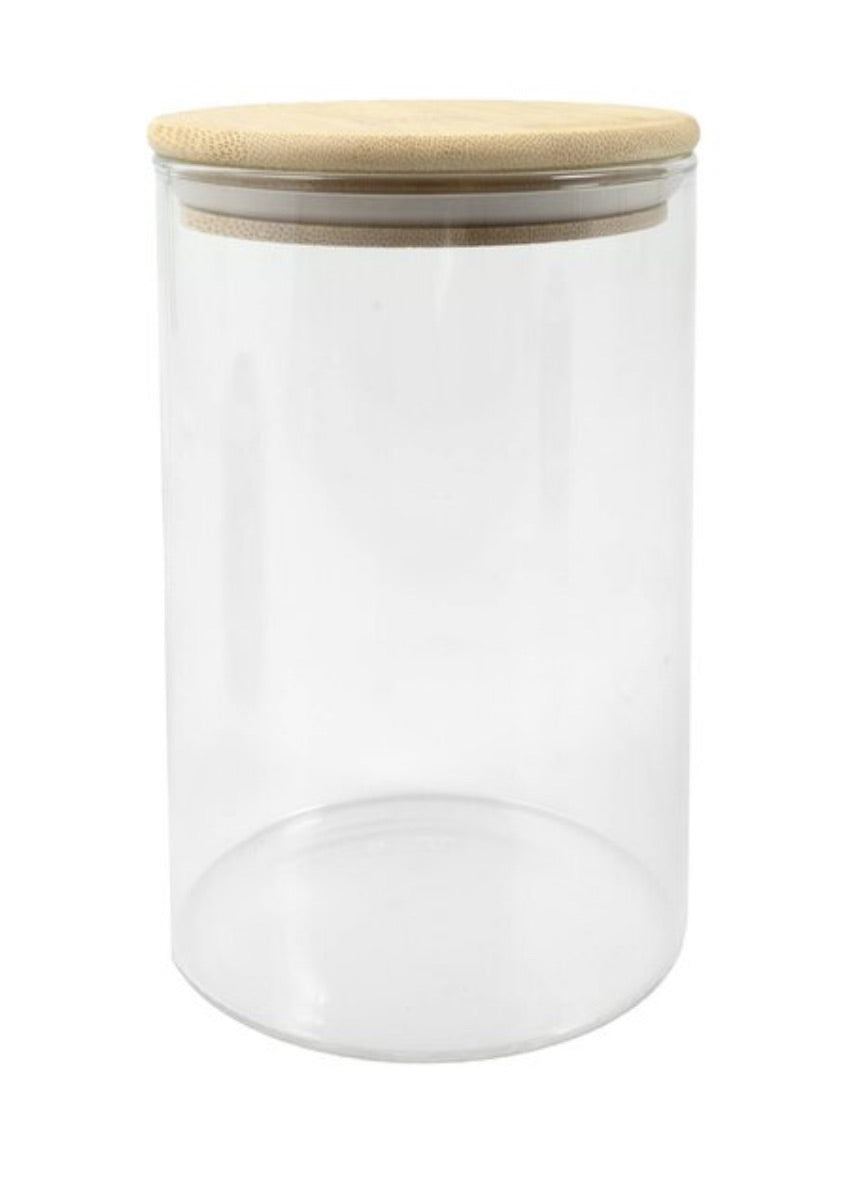 Glass canister with wood lid small (set of 3) rental