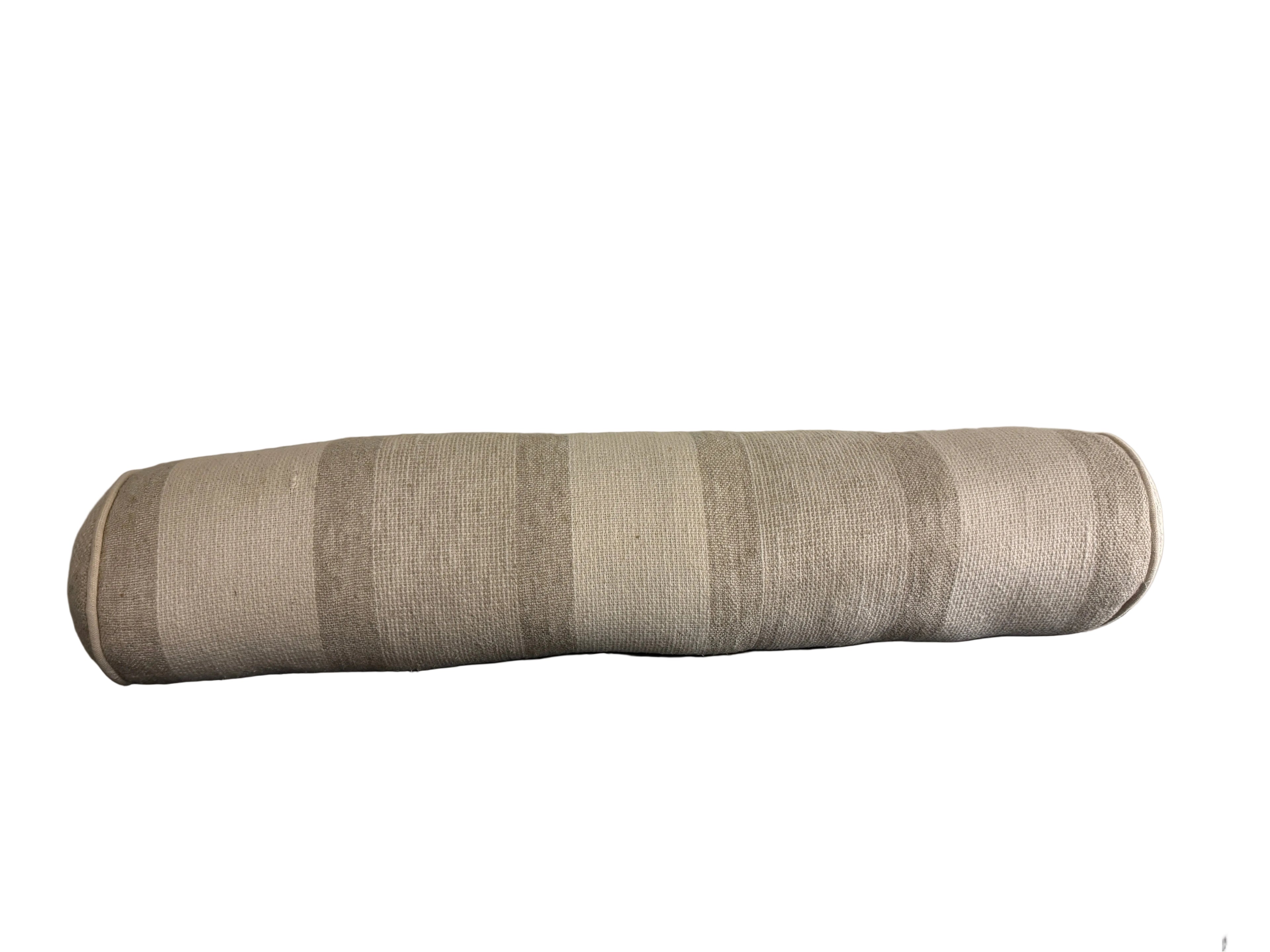 Long neutral linen stripe bolster pillow rental