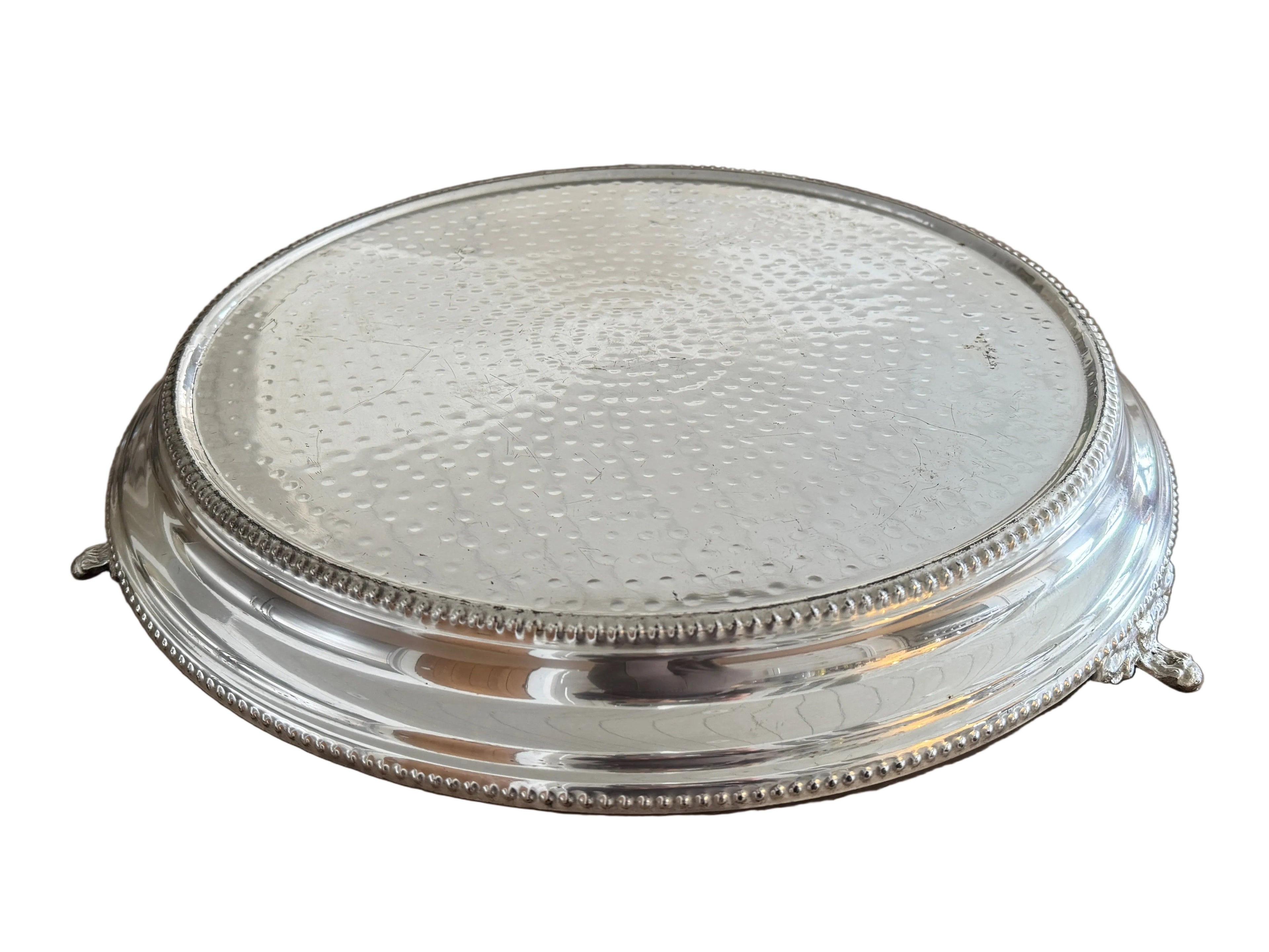 Silver plated large cake pedestal stand rental