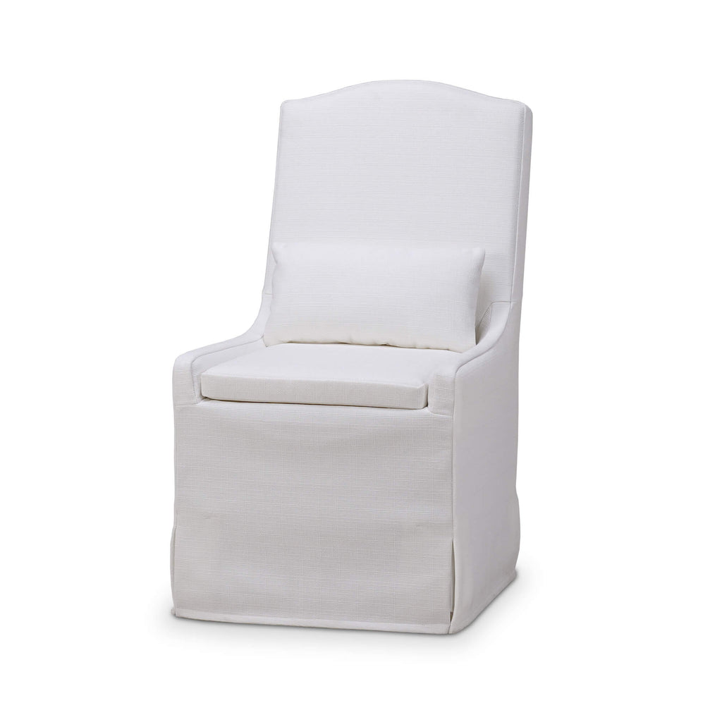 White slipcovered dining chair rental