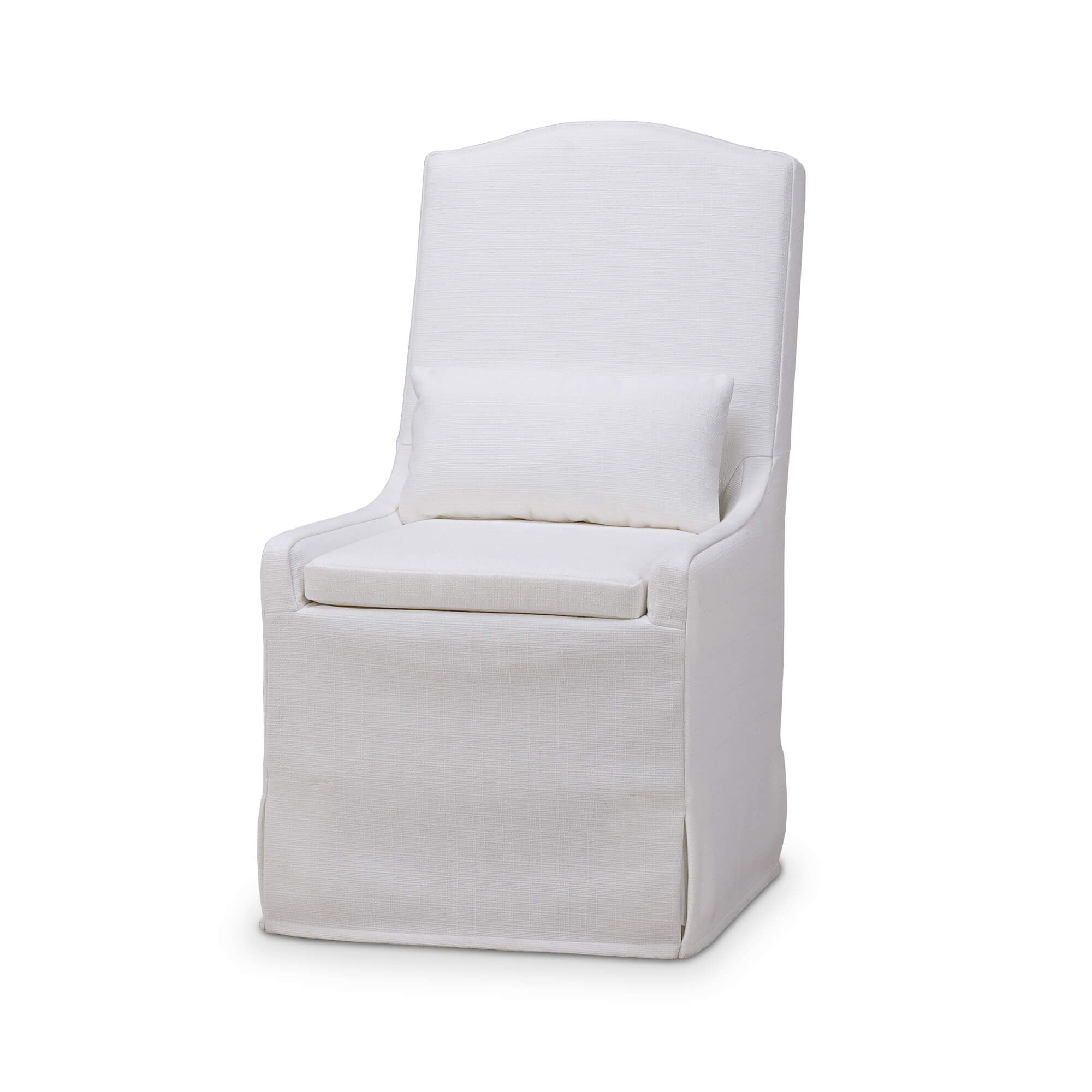 White slipcovered dining chair rental