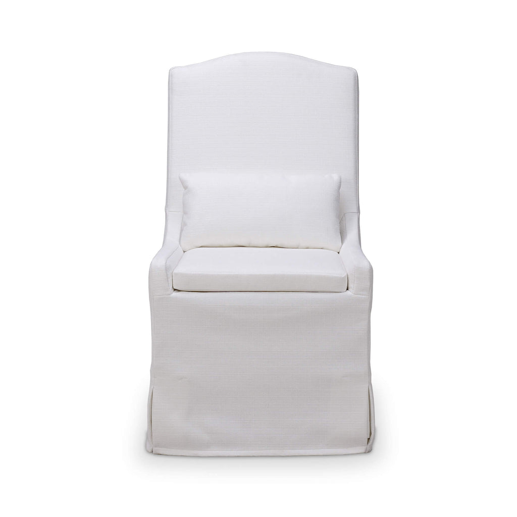 White slipcovered dining chair rental